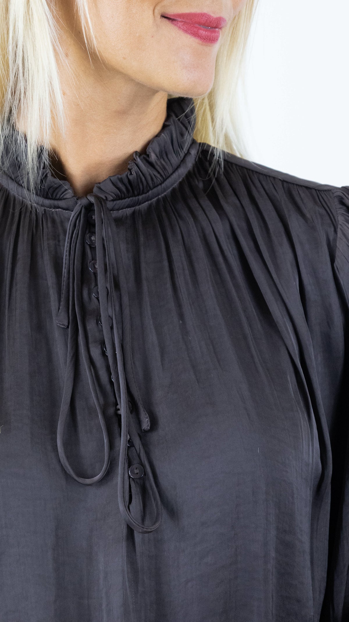 BLOUSE FLUIDE VOLANTEE CHOKLATE CK08595 FIRA#COLOR_CHOCO
