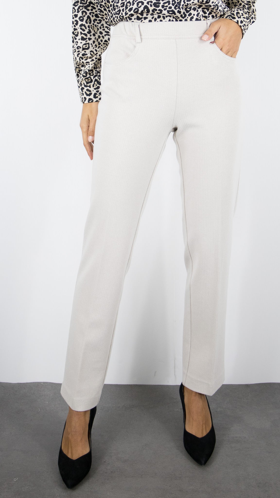 PANTALON A CHEVRONS TAILLE ELASTIQUE BEIGE FEMME TONI SCARLETT 62-06 2241-1