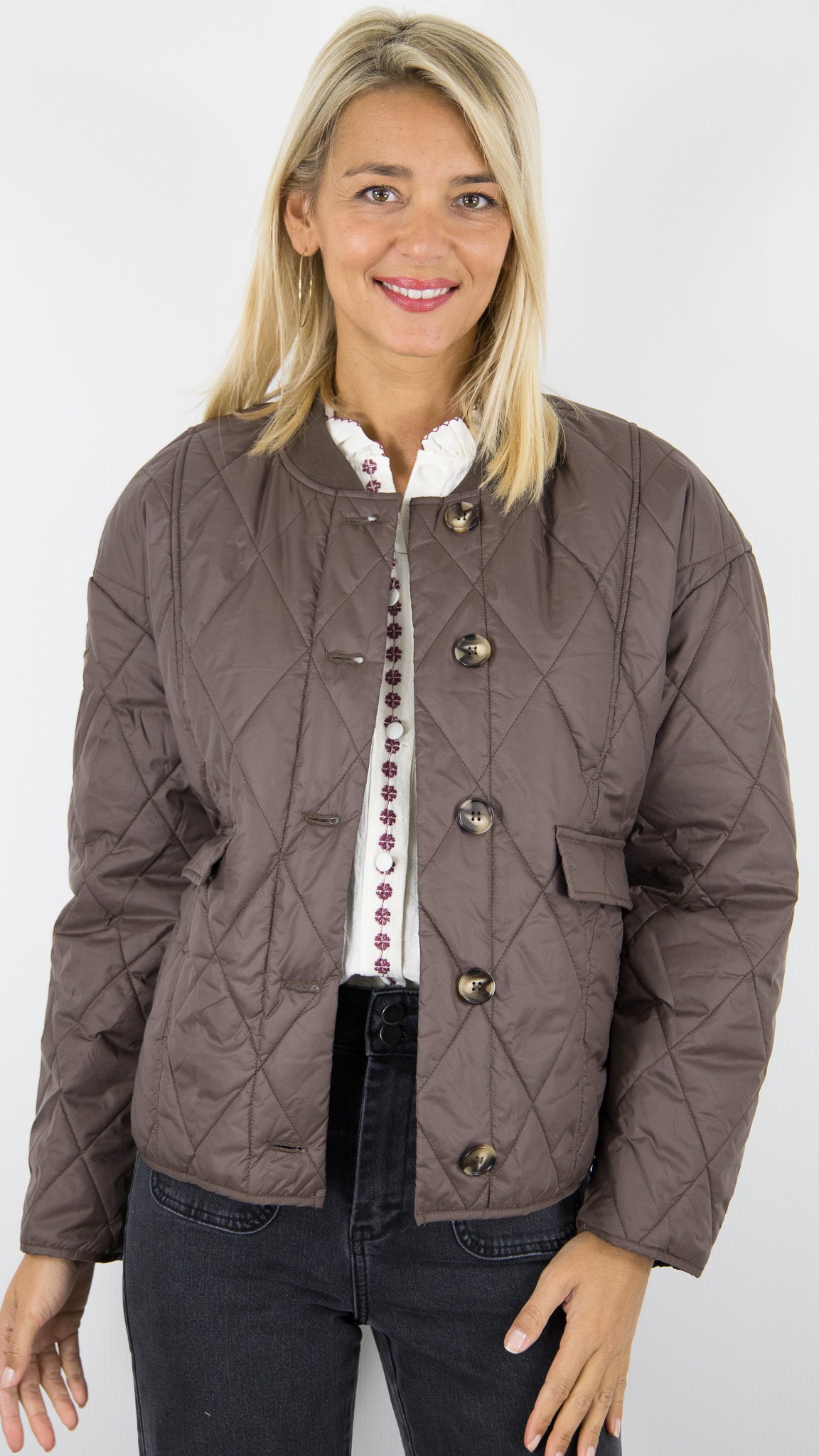 VESTE BOMBERS MATELASSÉE POUR FEMME YCOO 6220F#COLOR_CHOCO