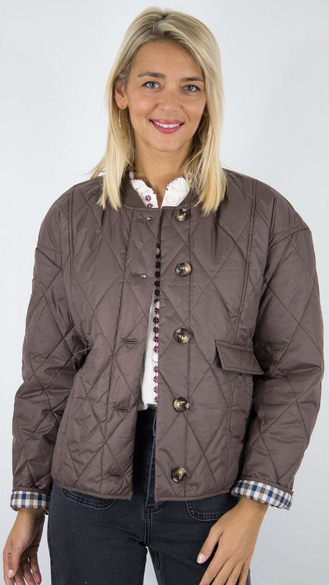 VESTE BOMBERS MATELASSÉE POUR FEMME YCOO 6220F#COLOR_CHOCO