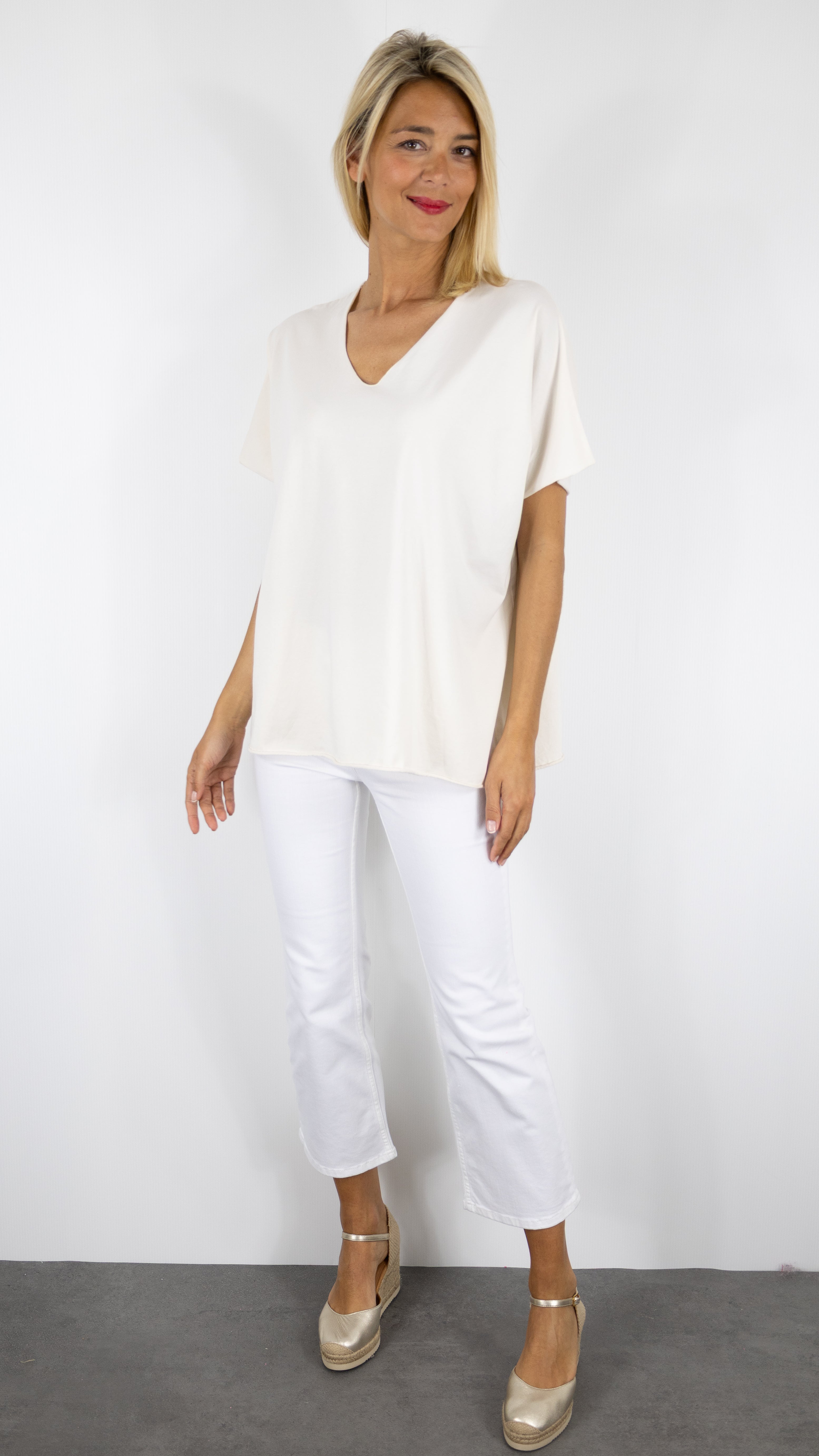 TEE-SHIRT V AMPLE MANCHES COURTES FEMME ANDROMEDE 6252#COLOR_BEIGE