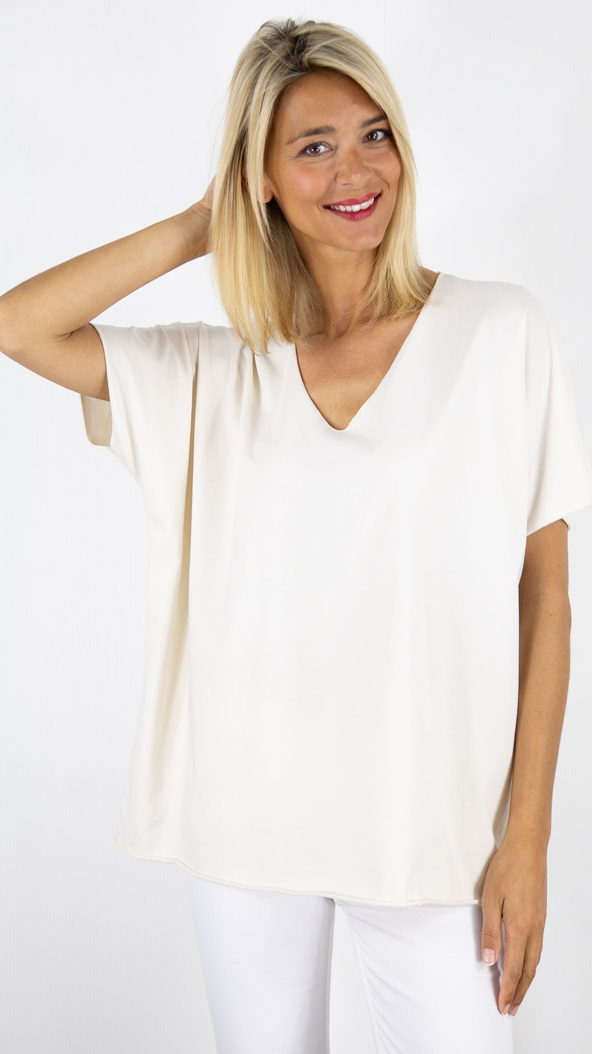 TEE-SHIRT V AMPLE MANCHES COURTES FEMME ANDROMEDE 6252#COLOR_JEANS