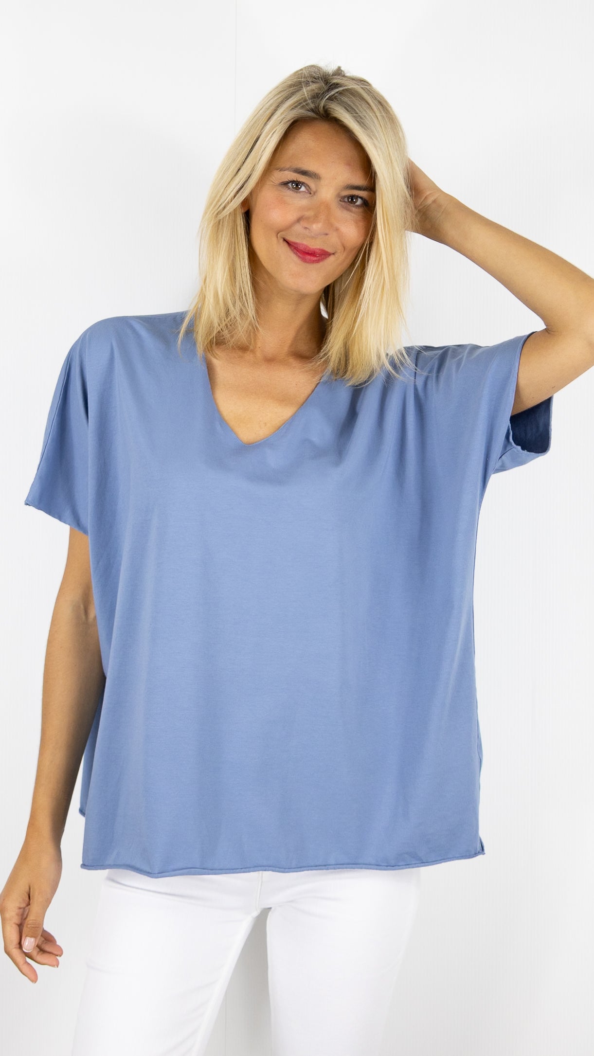TEE-SHIRT V AMPLE MANCHES COURTES FEMME ANDROMEDE 6252#COLOR_JEANS