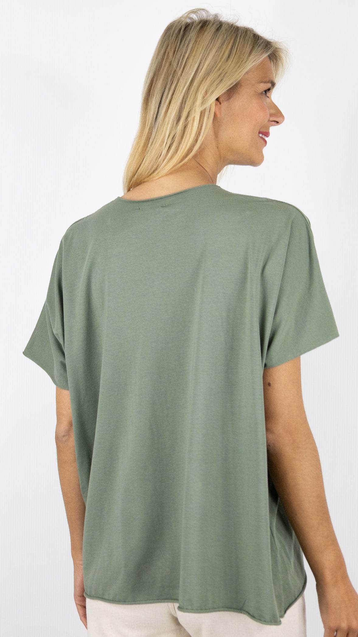 TEE-SHIRT V AMPLE MANCHES COURTES FEMME ANDROMEDE 6252#COLOR_KAKI