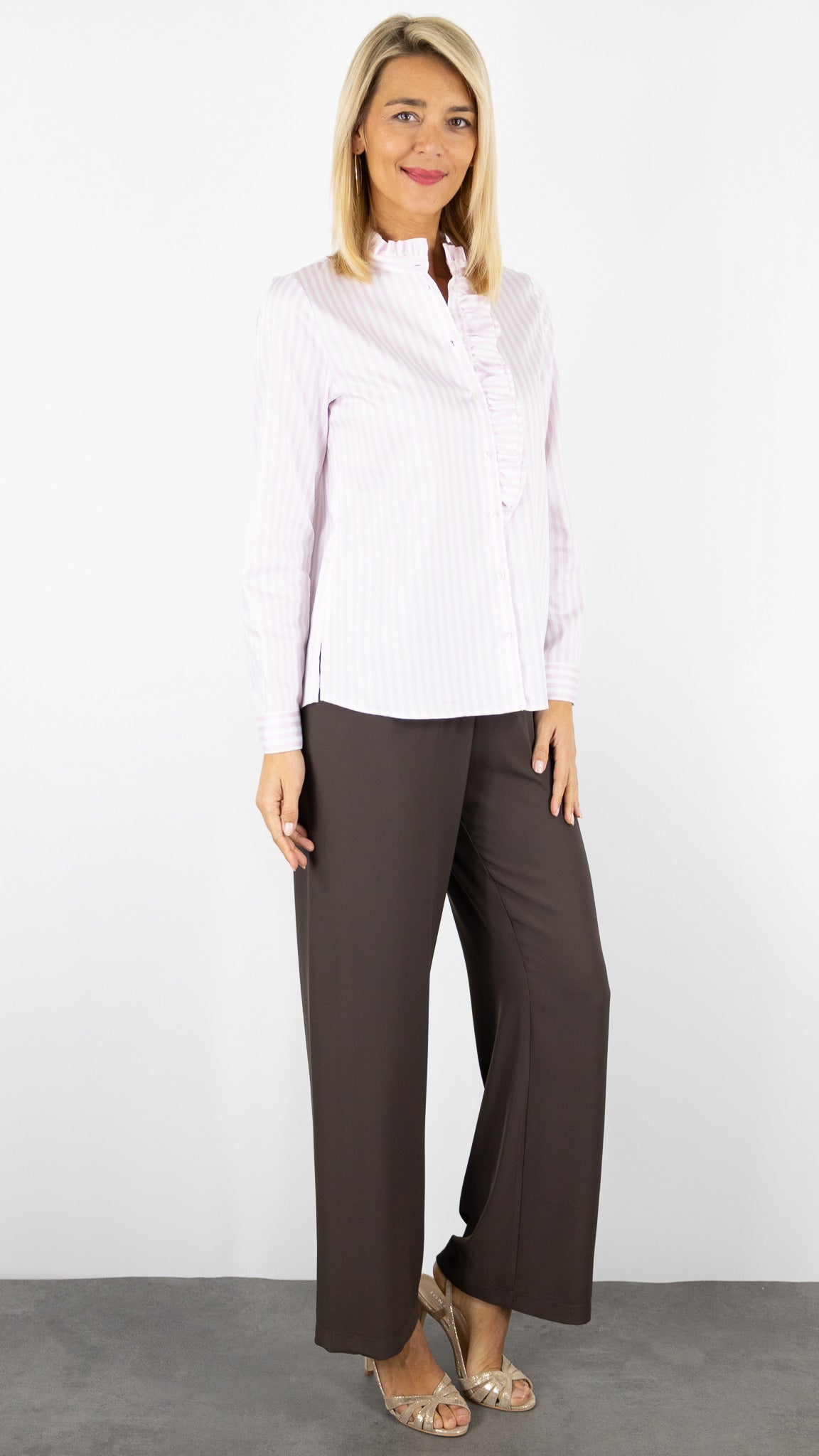 CHEMISE RAYEE ROSE AVEC ENCOLURE VOLANTEE FEMME ETERNA 6296 D400