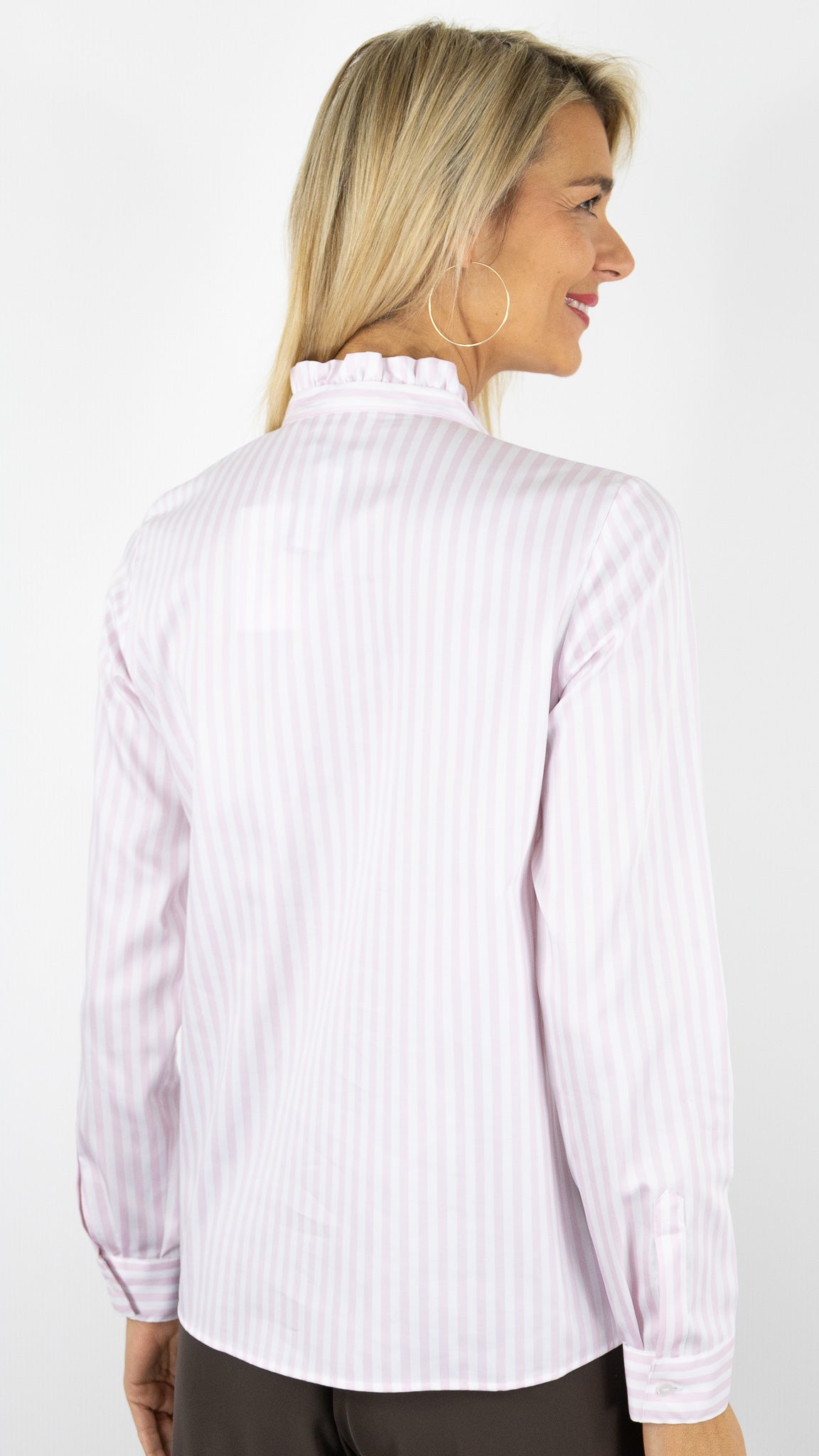 CHEMISE RAYEE ROSE AVEC ENCOLURE VOLANTEE FEMME ETERNA 6296 D400