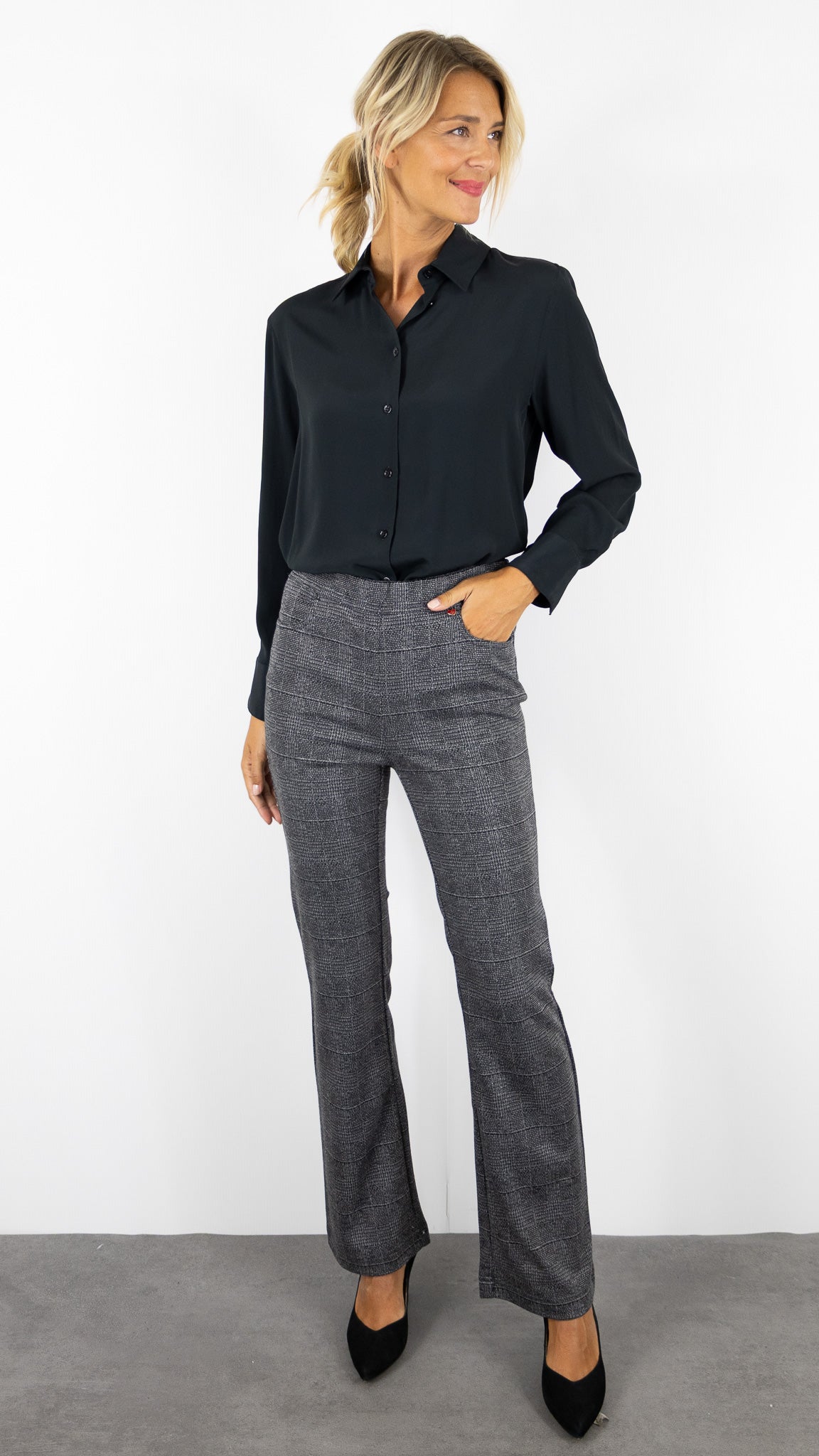 PANTALON FLARE PRINCES DE GALLES FEMME TAILLE ELASTIQUE TONI ALICE 64-04 2810-3