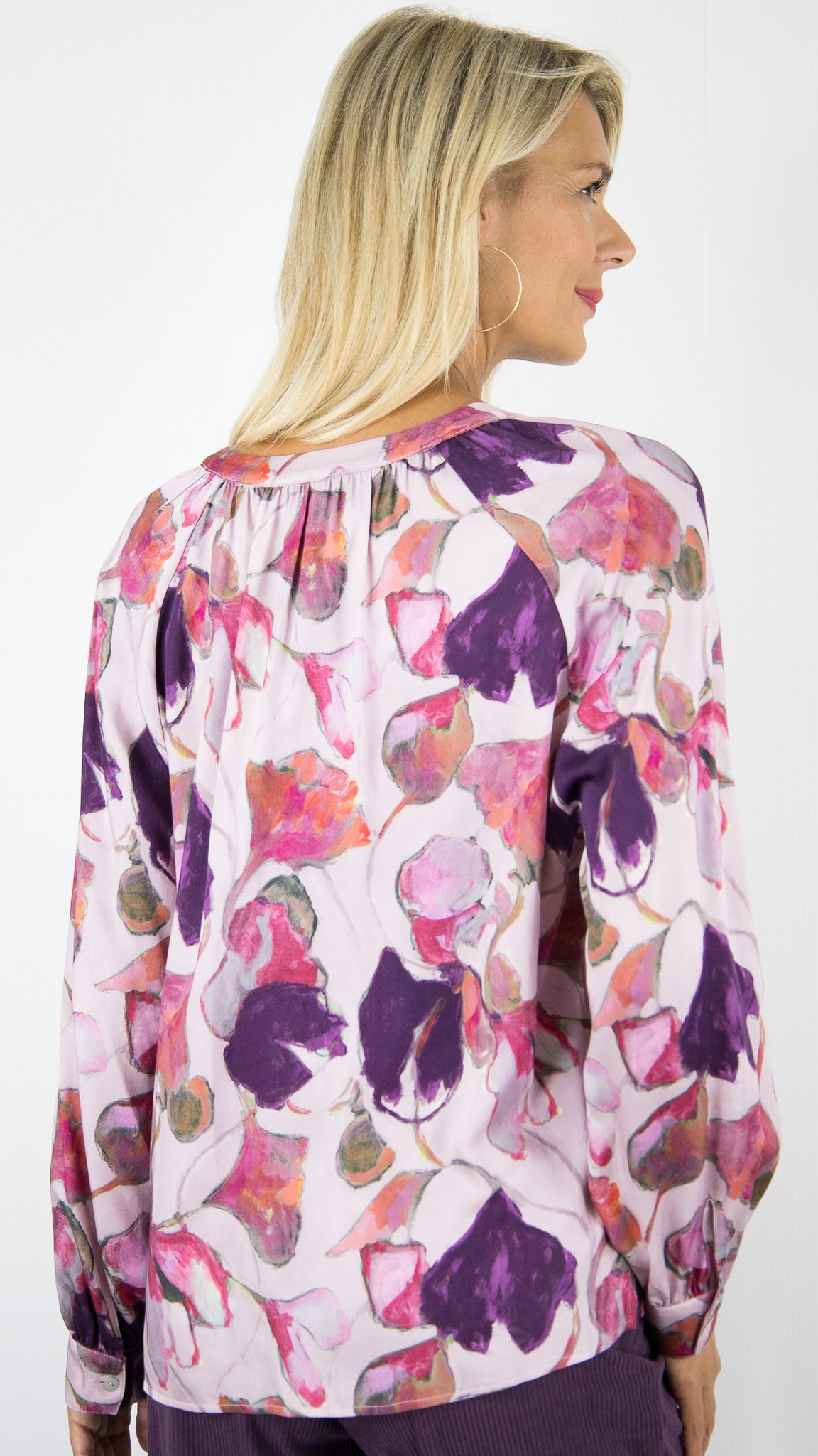 BLOUSE FLUIDE IMPRIME FLORAL VIOLET ROSE BIANCA RANJA 65019