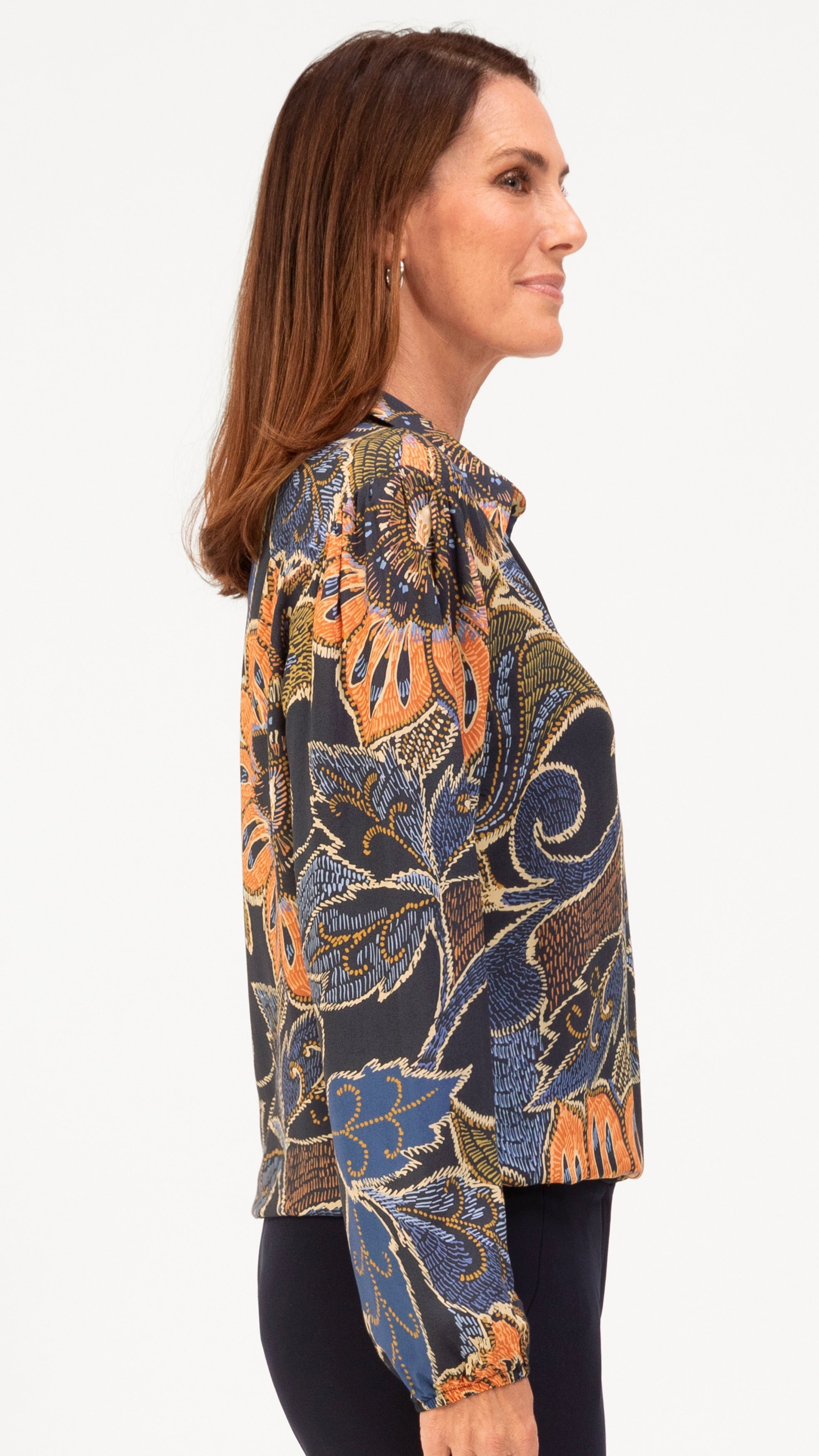 BLOUSE SOUPLE GRAND IMPRIME MARINE CORAIL FEMME BIANCA 65031 