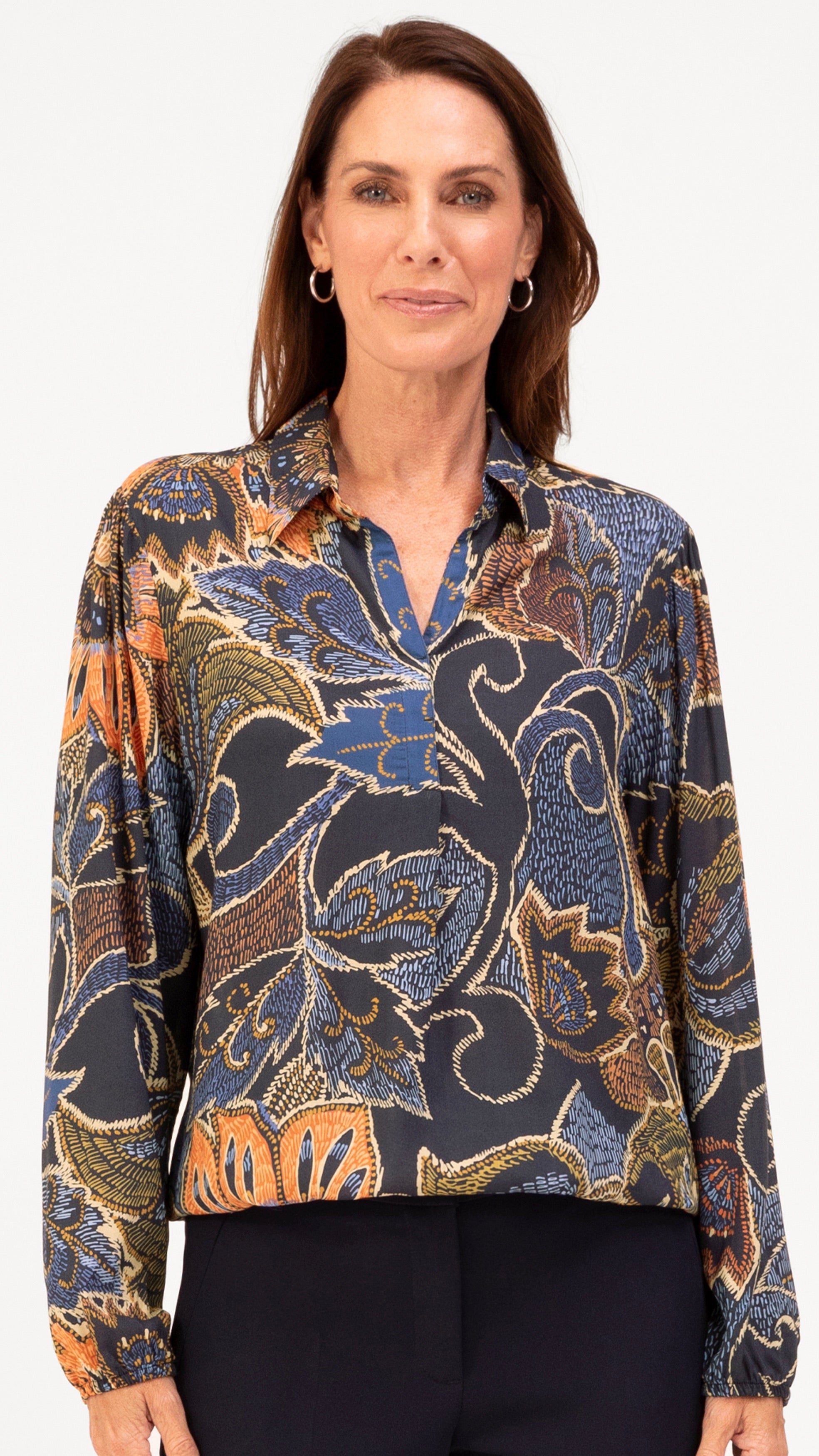 BLOUSE SOUPLE GRAND IMPRIME MARINE CORAIL FEMME BIANCA 65031 