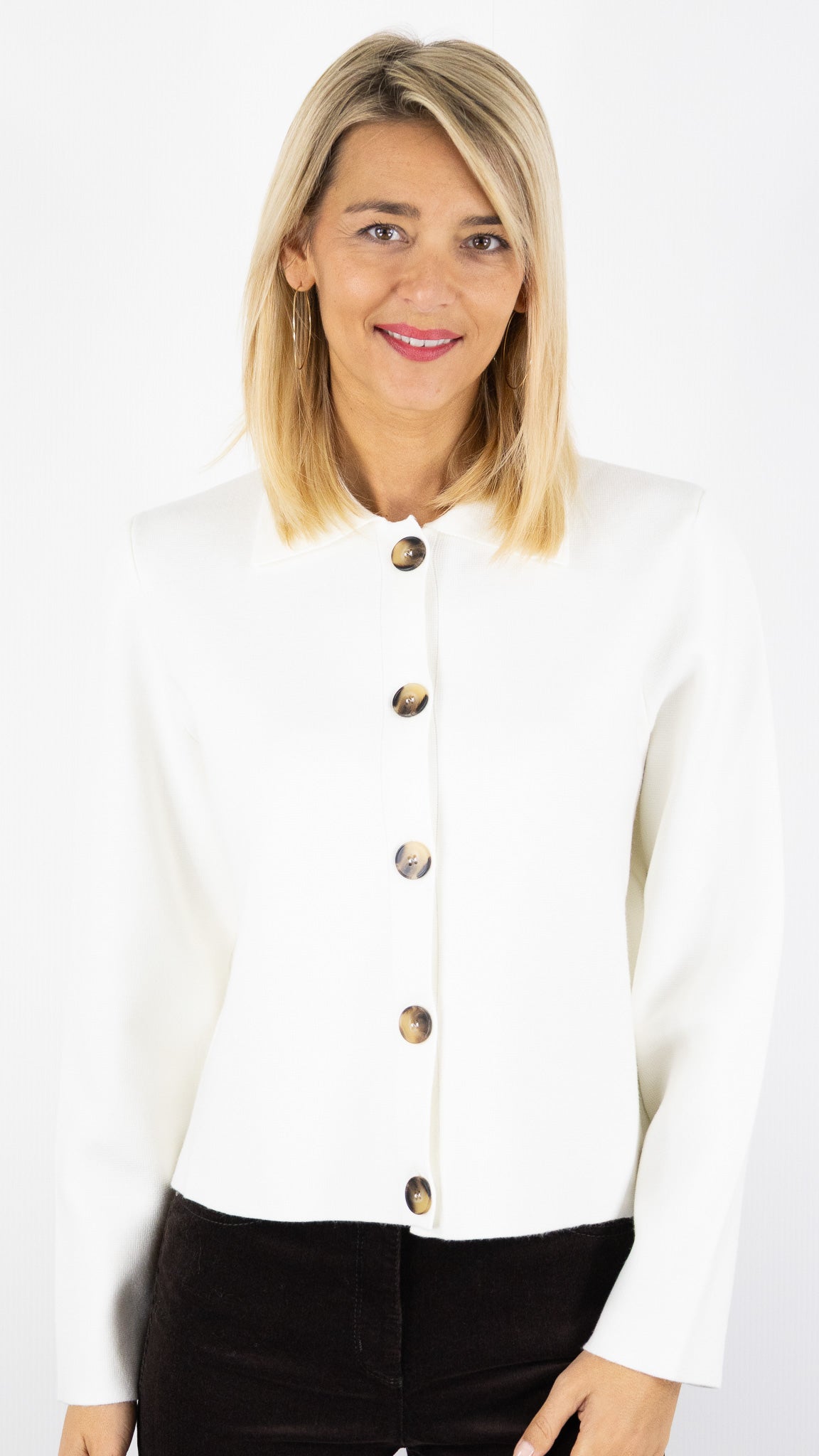 GILET VESTE EN MAILLE POUR FEMME LILI ET LALA 65171#COLOR_ECRU