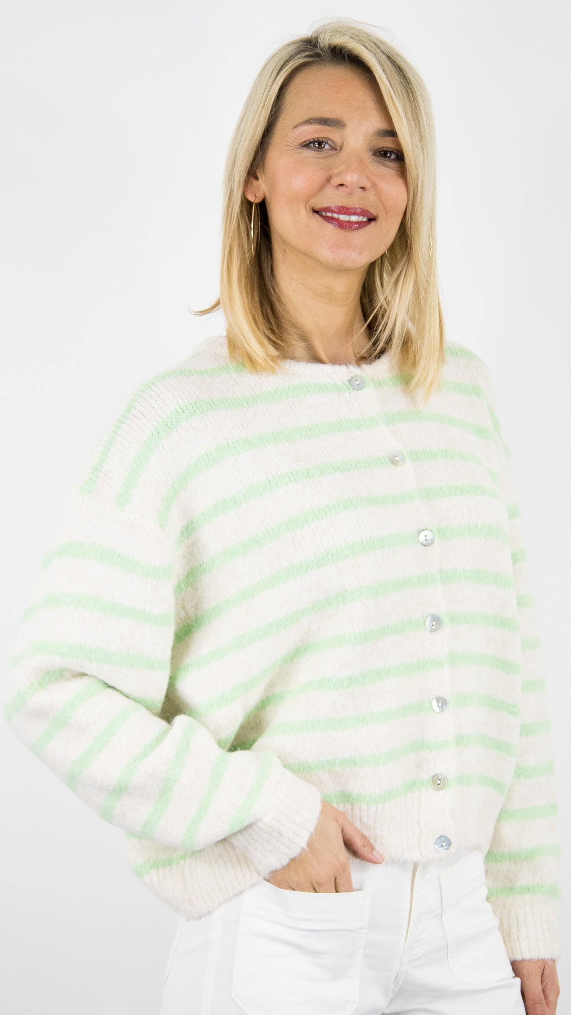 GILET RAYE BEIGE VERT FEMME LILI ET LALA 65183