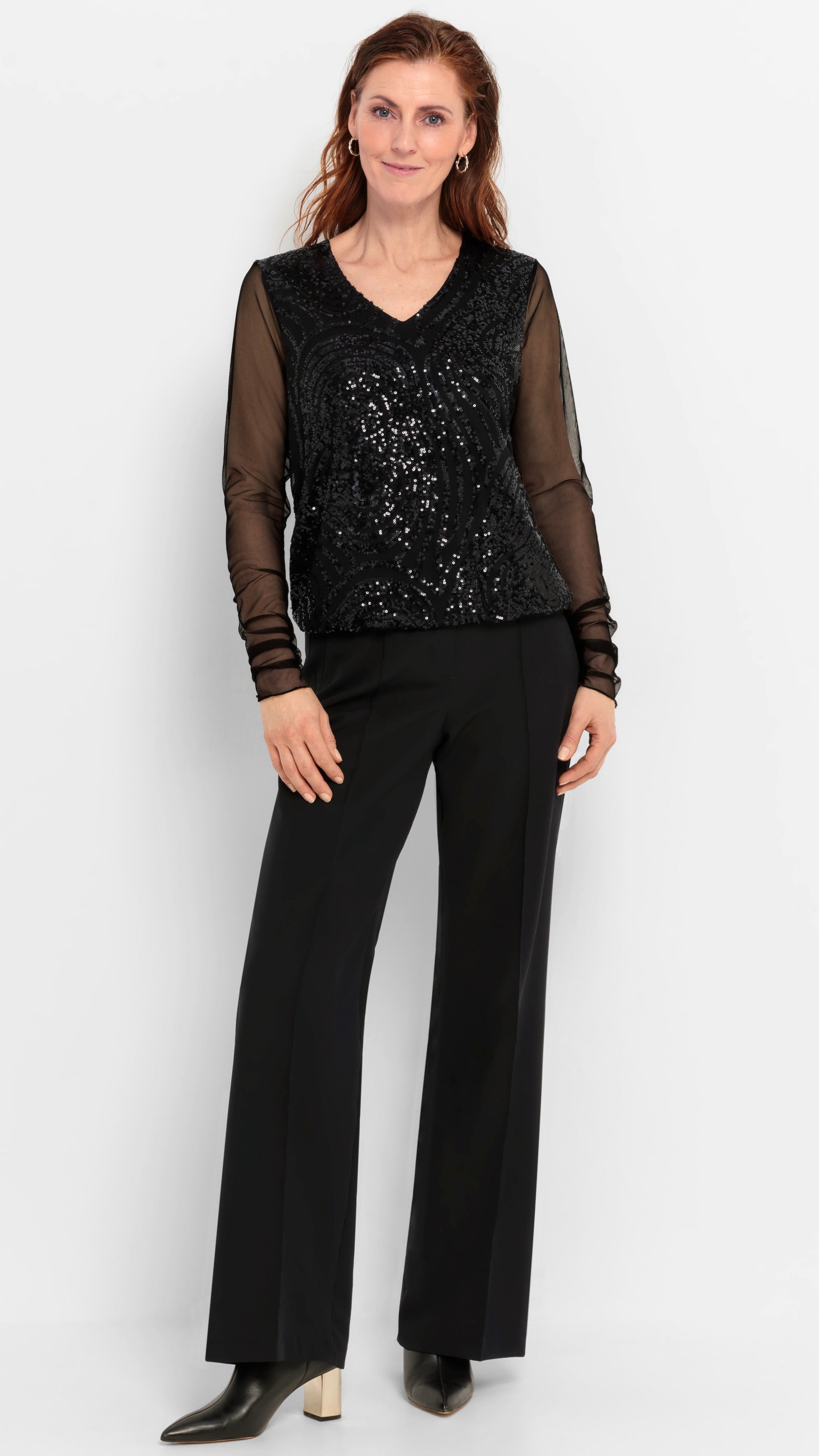 TOP COL V PAILLETTES NOIR BIANCA 66073 