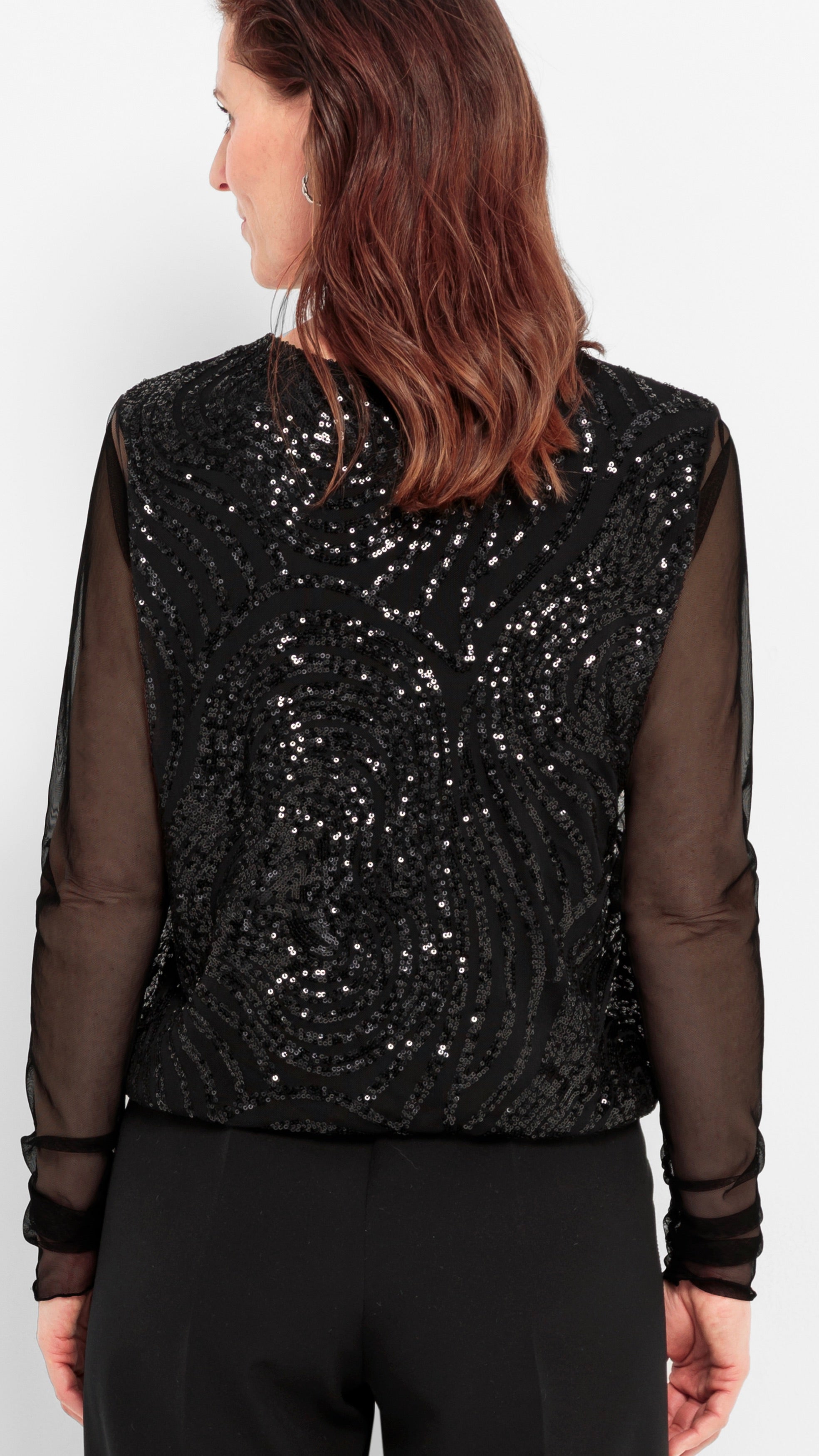 TOP COL V PAILLETTES NOIR BIANCA 66073 