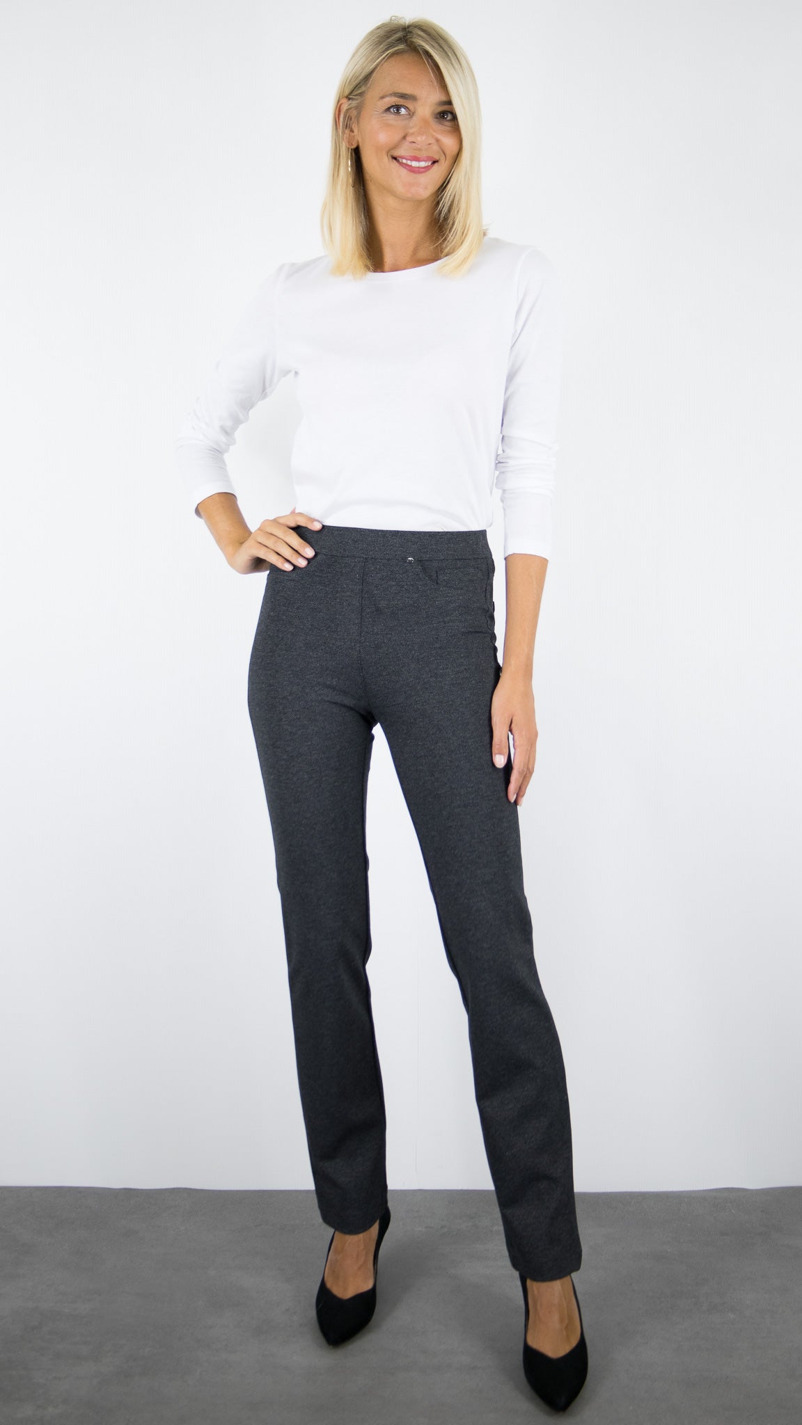 PANTALON SLIM TAILLE ELASTIQUE FEMME GRIS CHINE TONI ALICE JERSEY 67-04 2800-0