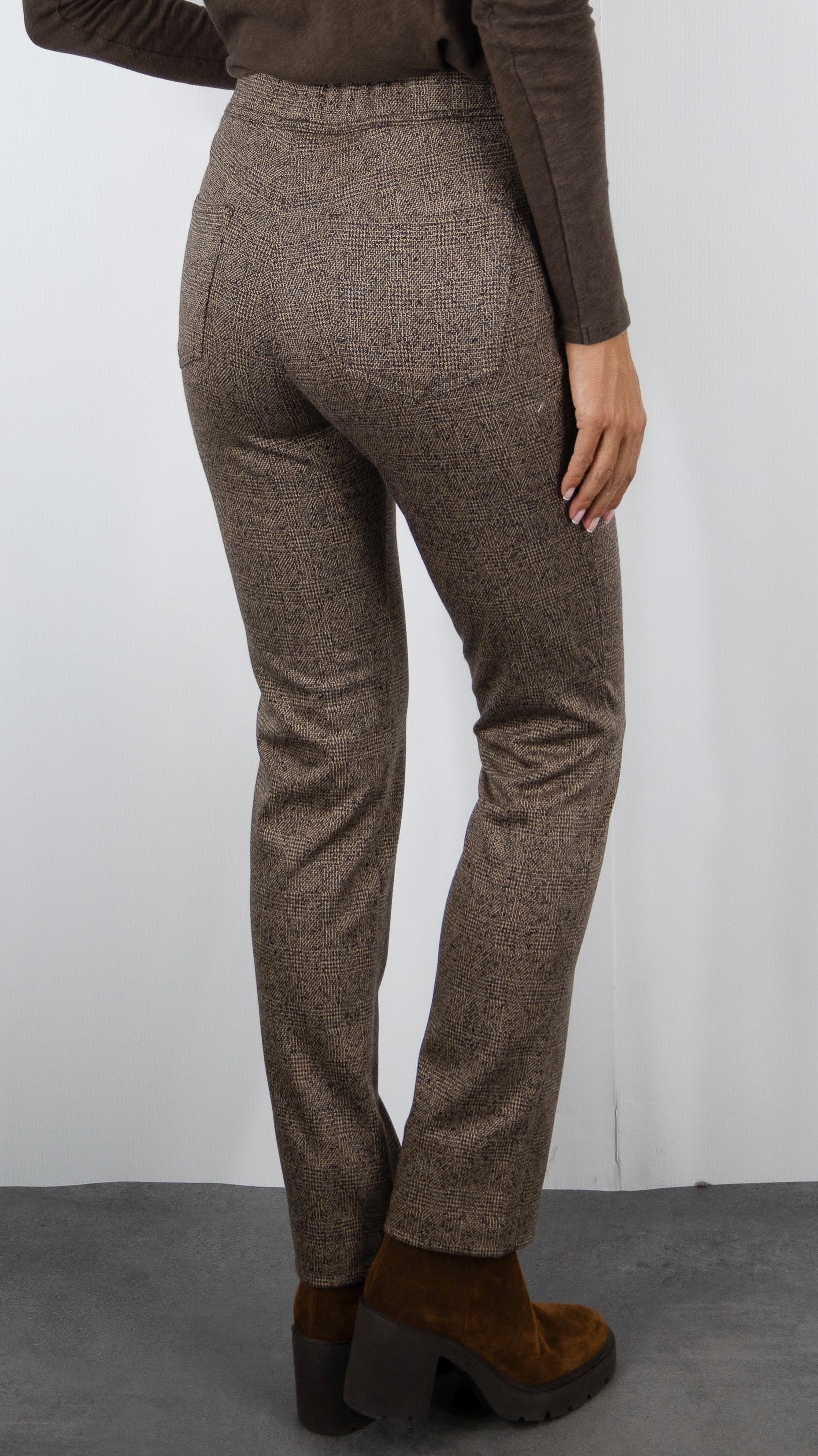 PANTALON PIED DE POULE TAILLE ELASTIQUE POUR FEMME TONI 67-56 2800-43 ALICE#COLOR_77/TAUPE