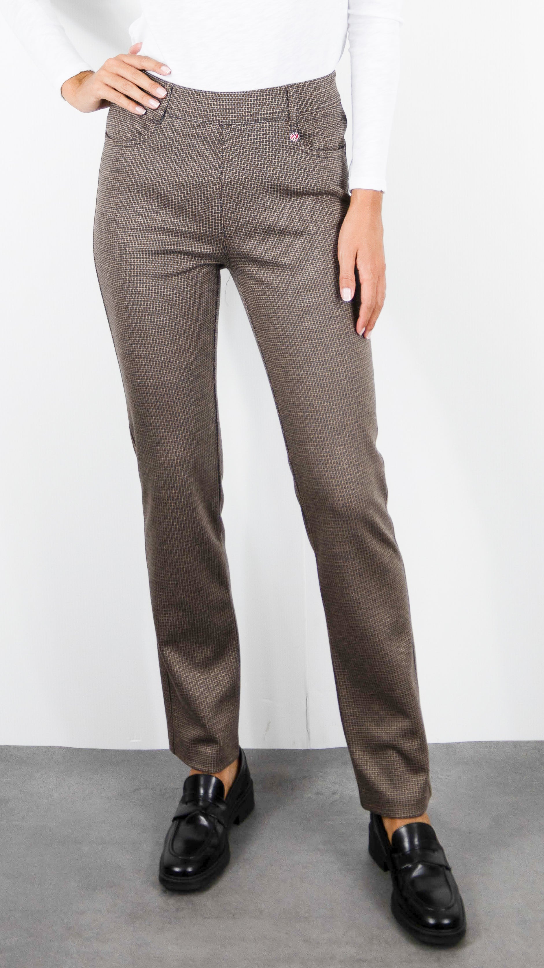PANTALON PIED DE POULE TAILLE ELASTIQUE POUR FEMME TONI 67-56 2800-43 ALICE#COLOR_78/BRAUN