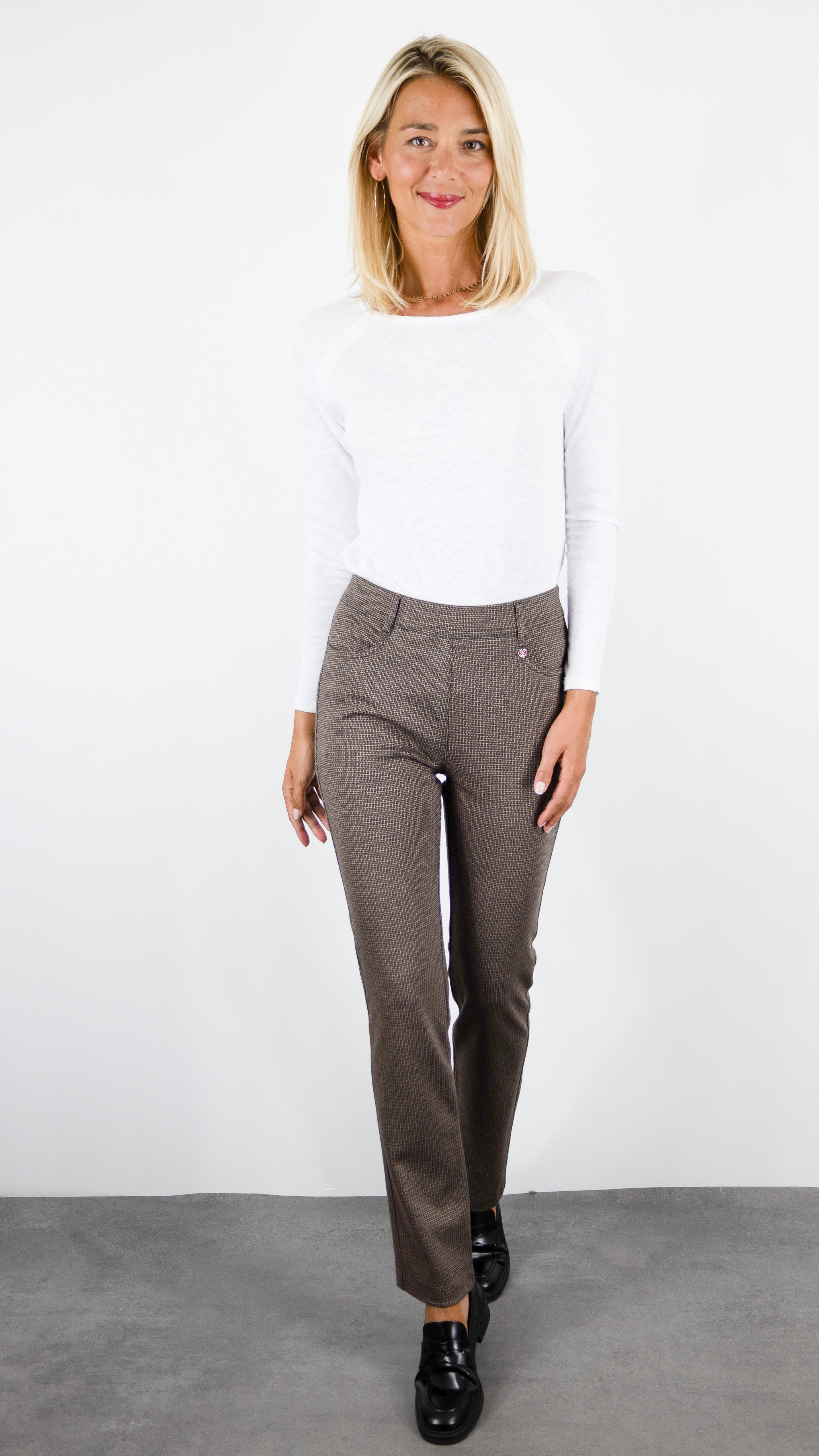 PANTALON PIED DE POULE TAILLE ELASTIQUE POUR FEMME TONI 67-56 2800-43 ALICE#COLOR_78/BRAUN