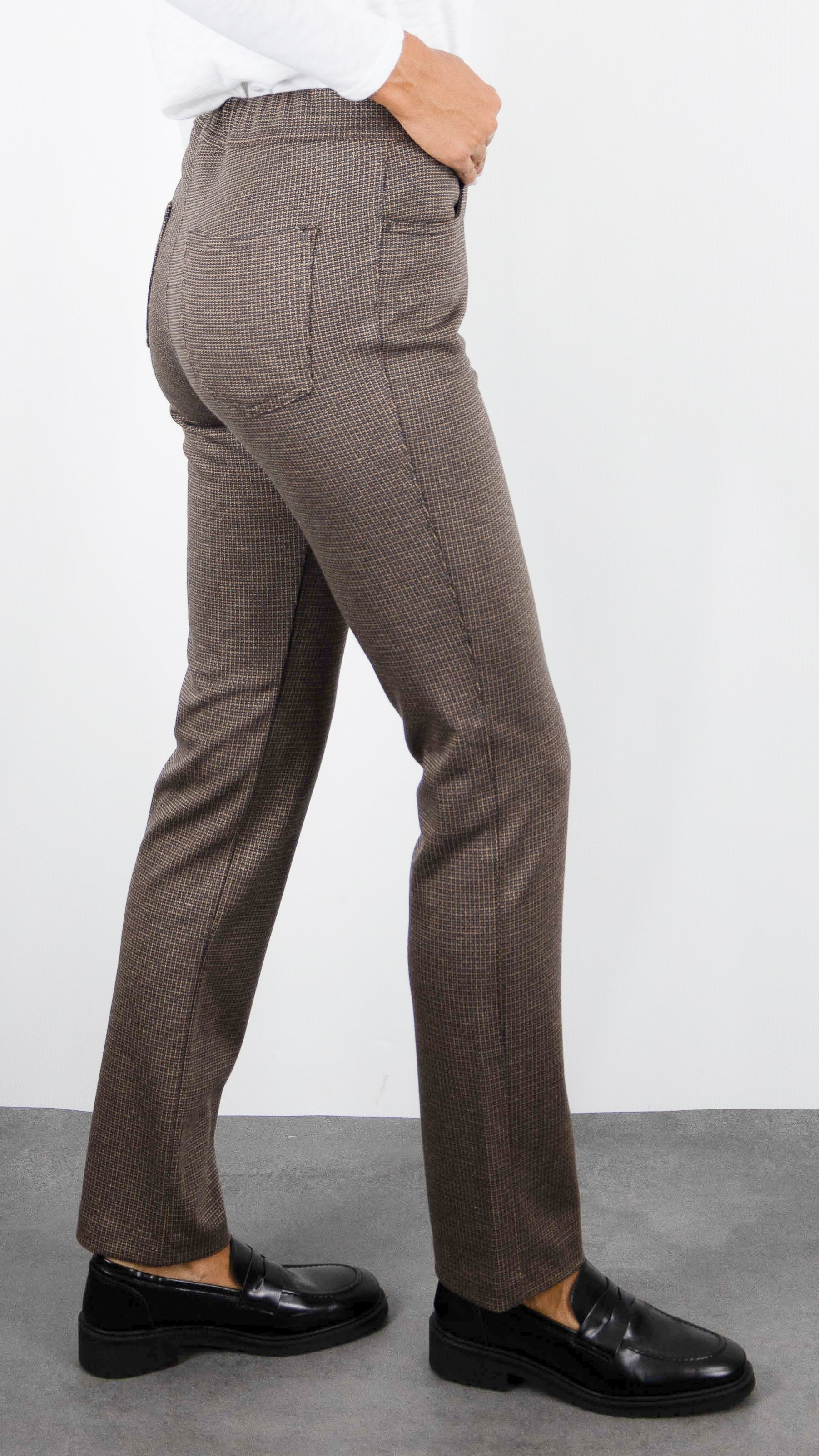 PANTALON PIED DE POULE TAILLE ELASTIQUE POUR FEMME TONI 67-56 2800-43 ALICE#COLOR_78/BRAUN