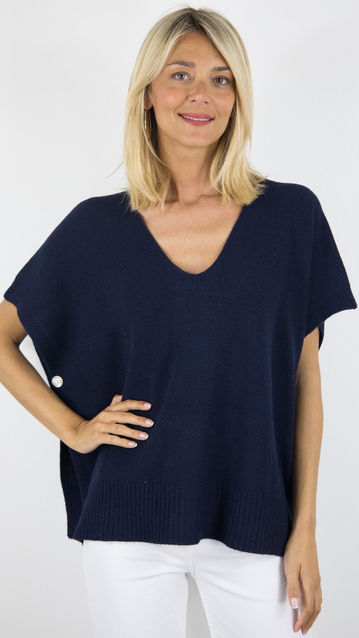 PONCHO COL V MANCHES COURTES FEMME AMPLE MAX ET ENJOY 67035#COLOR_115/MARINE
