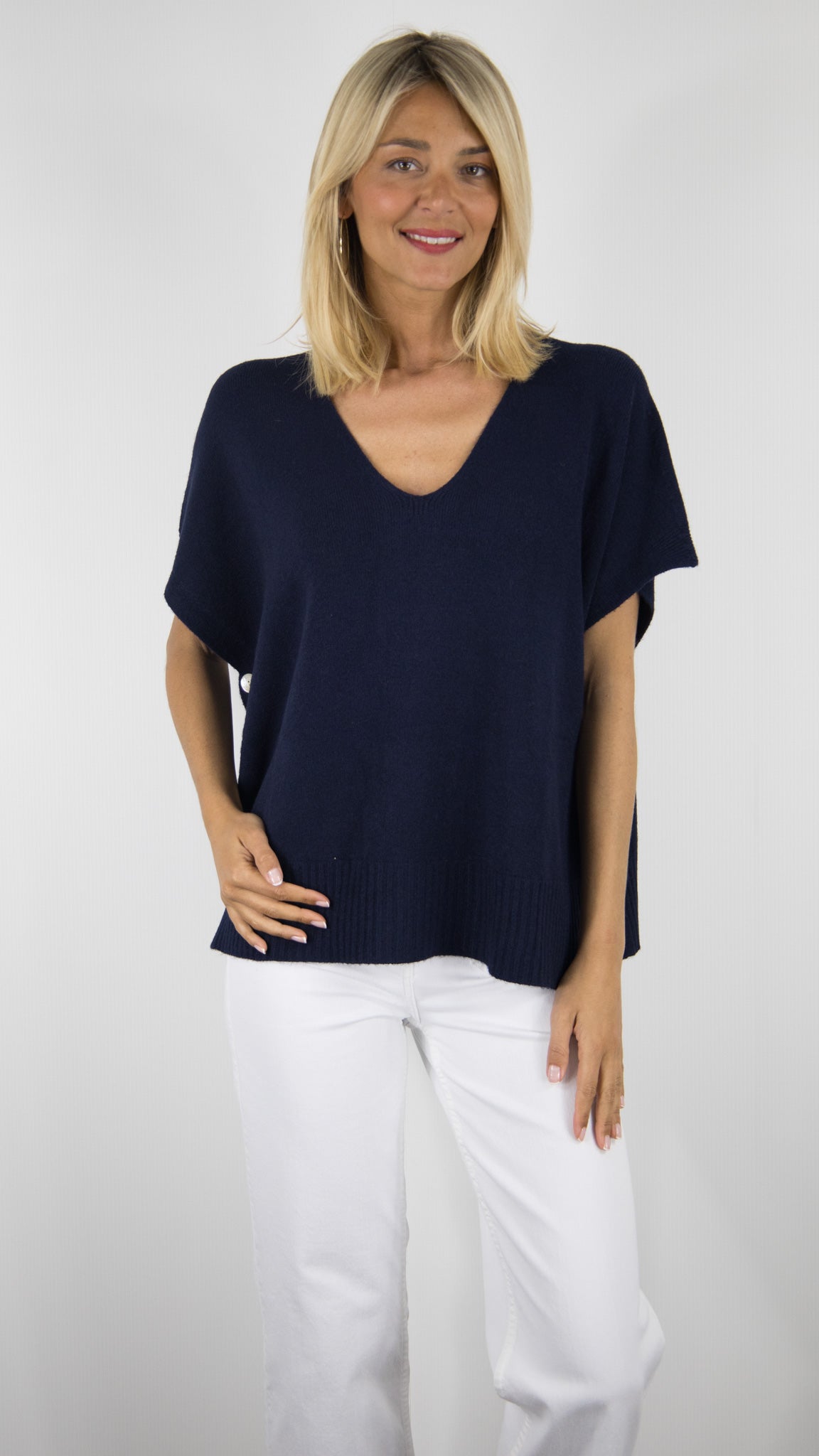 PONCHO COL V MANCHES COURTES FEMME AMPLE MAX ET ENJOY 67035#COLOR_115/MARINE