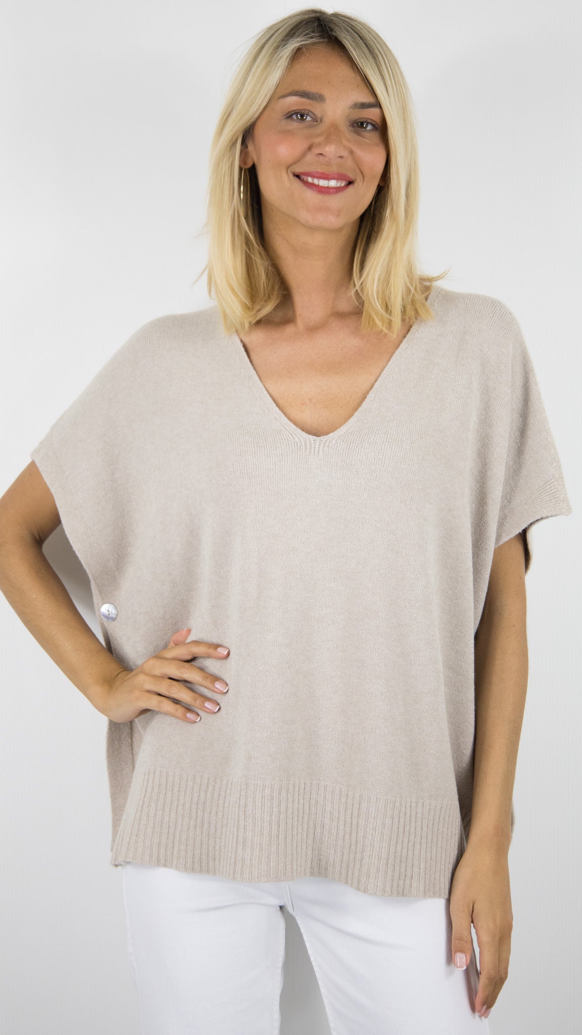 PONCHO COL V MANCHES COURTES FEMME AMPLE MAX ET ENJOY 67035#COLOR_082/CREME