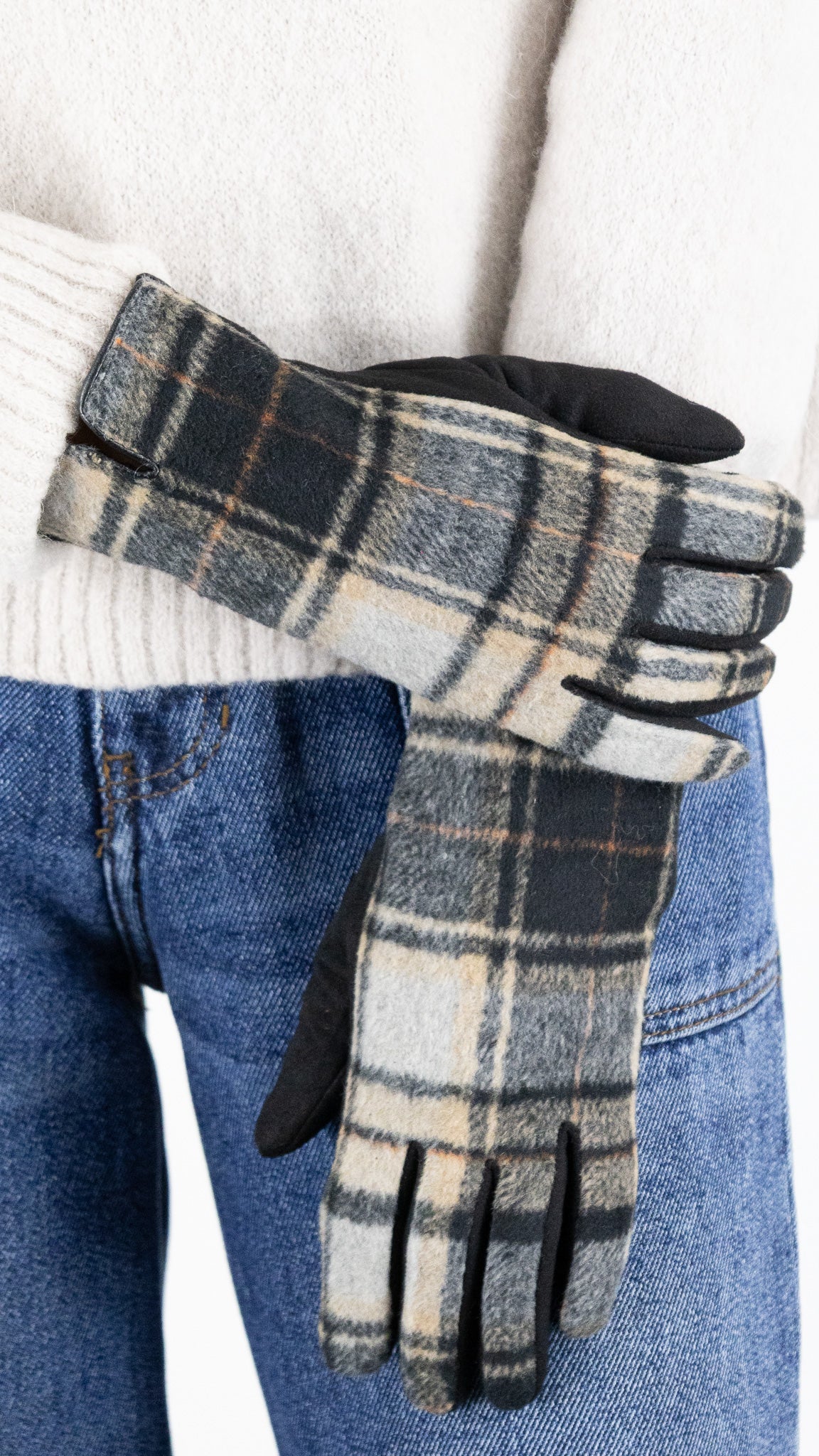 GANTS EN SUÉDINE À CARREAUX FEMME 67628 VOUS NOIR