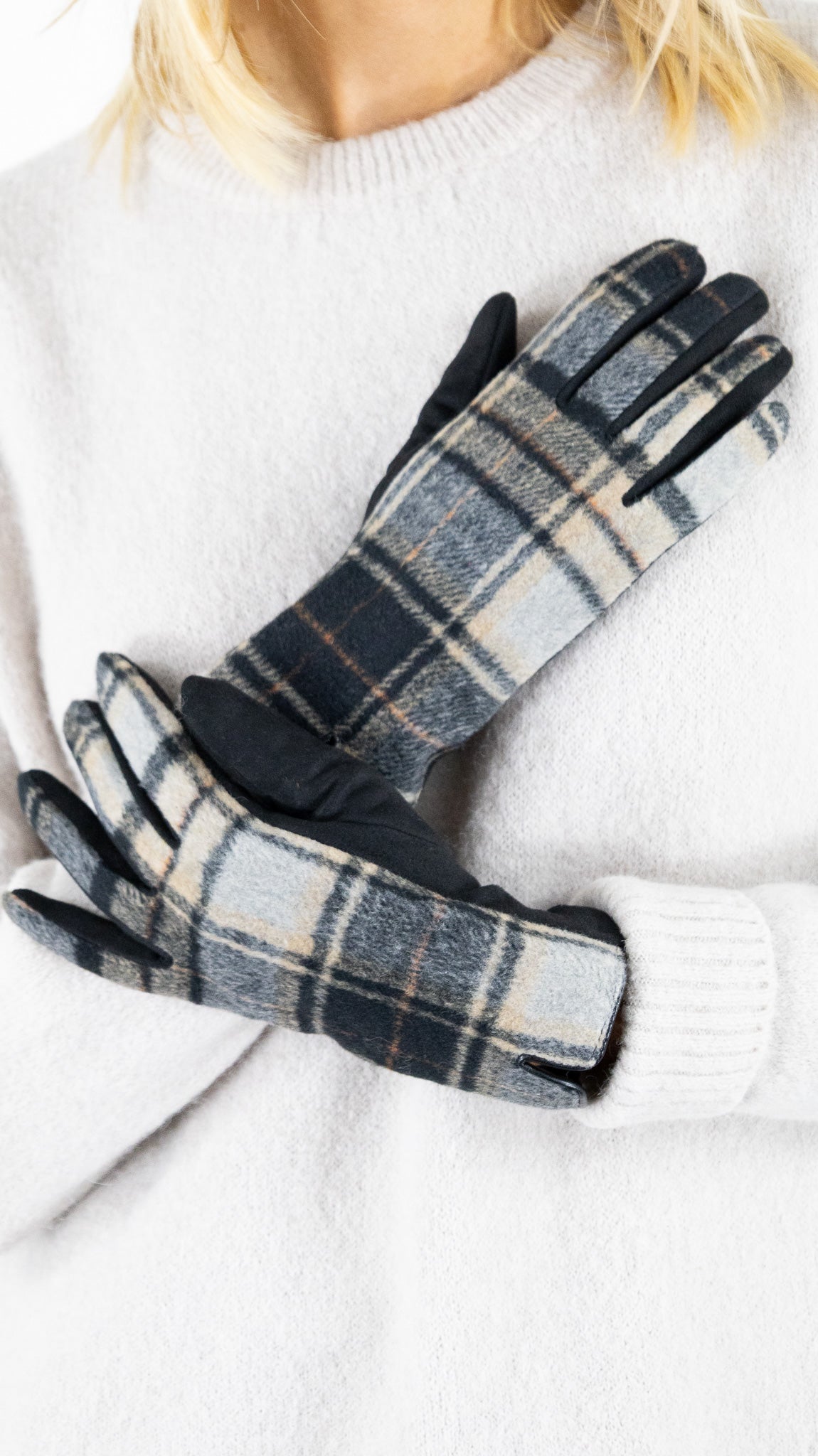 GANTS EN SUÉDINE À CARREAUX FEMME 67628 VOUS NOIR