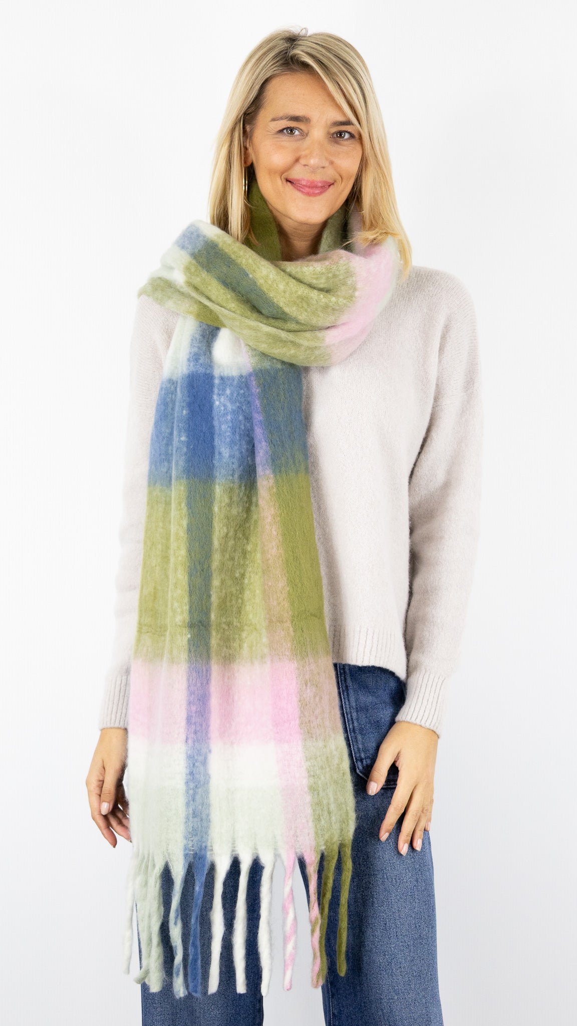 ECHARPE A CARREAUX FEMME 67658 VOUS VERTE FONCE