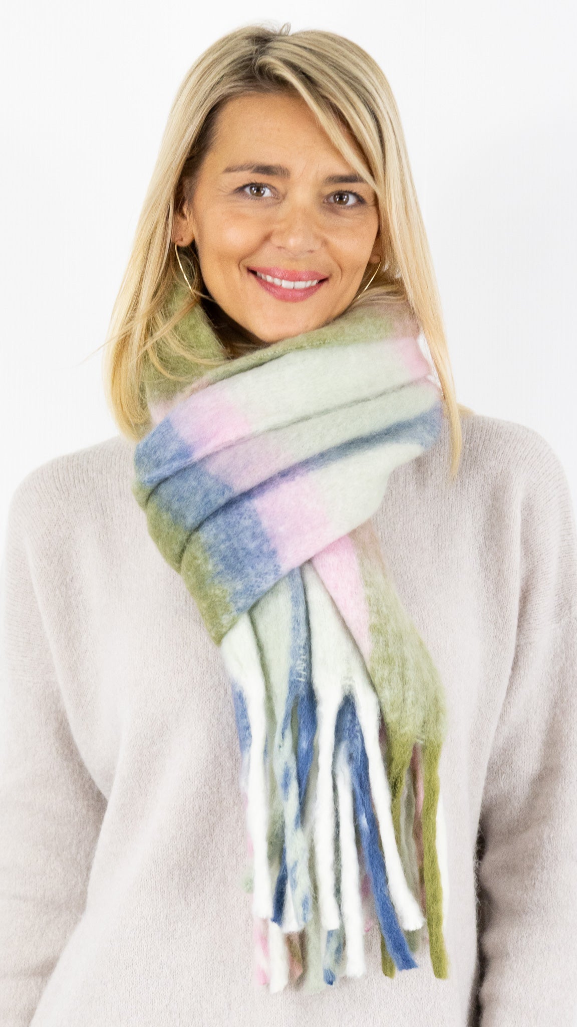 ECHARPE A CARREAUX FEMME 67658 VOUS VERTE FONCE