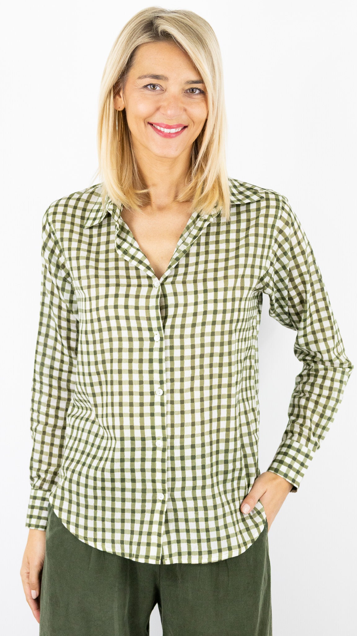 CHEMISE DROITE IMPRIME ZEBRE LUK AP 67692#COLOR_0853/VERT FONCE