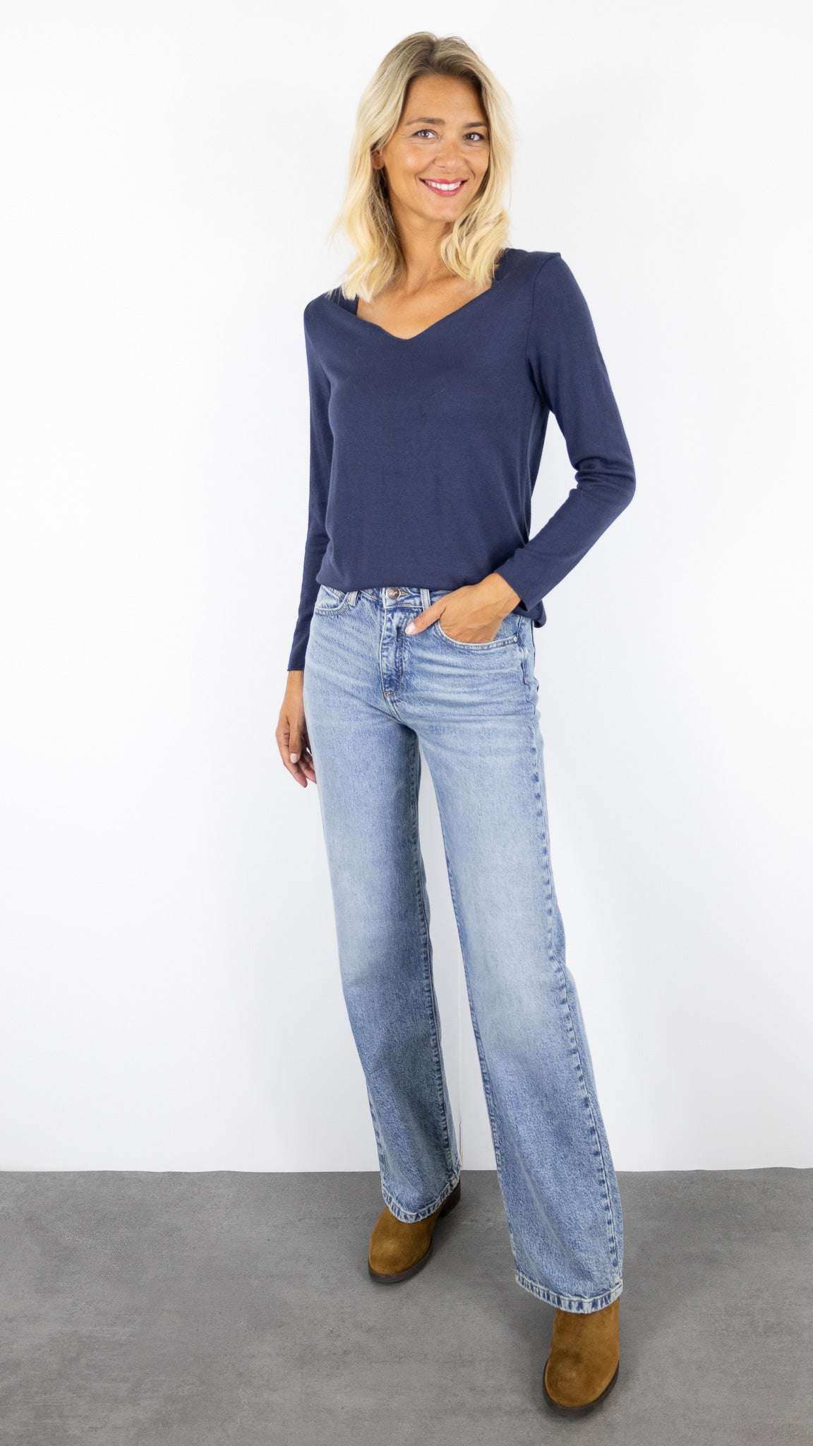 TEE SHIRT V SOUS PULL STUDIO PARISIEN 6789/1#COLOR_BLU SCURO