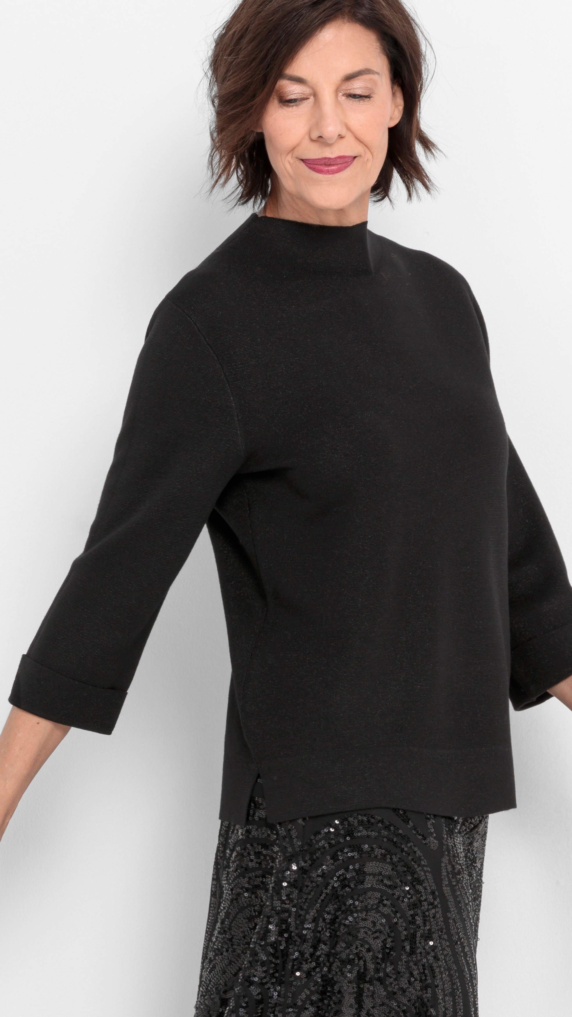 PULL COL MONTANT MAILLE LUREX NOIRE FEMME BIANCA 68024