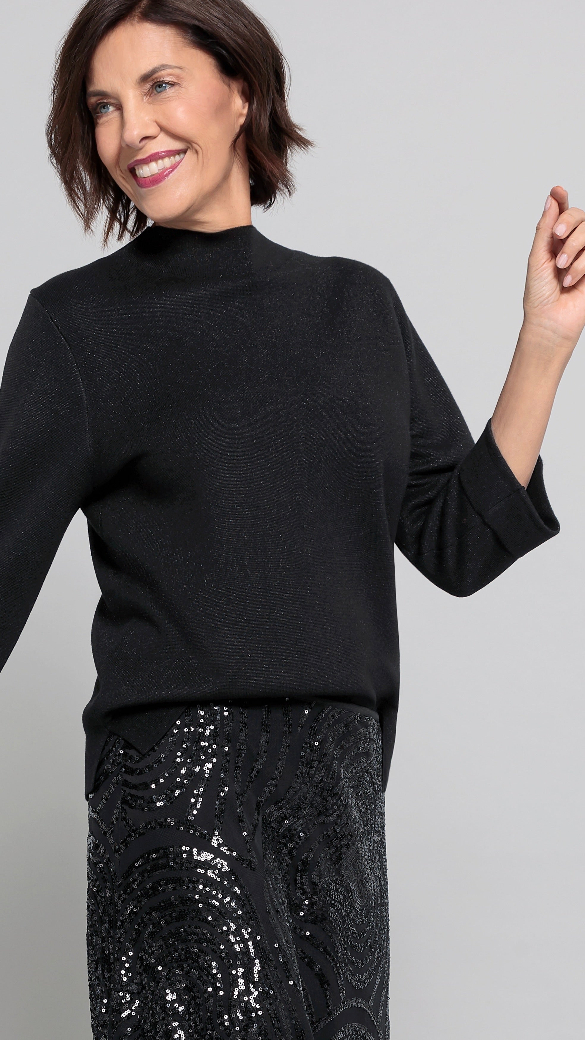 PULL COL MONTANT MAILLE LUREX NOIRE FEMME BIANCA 68024