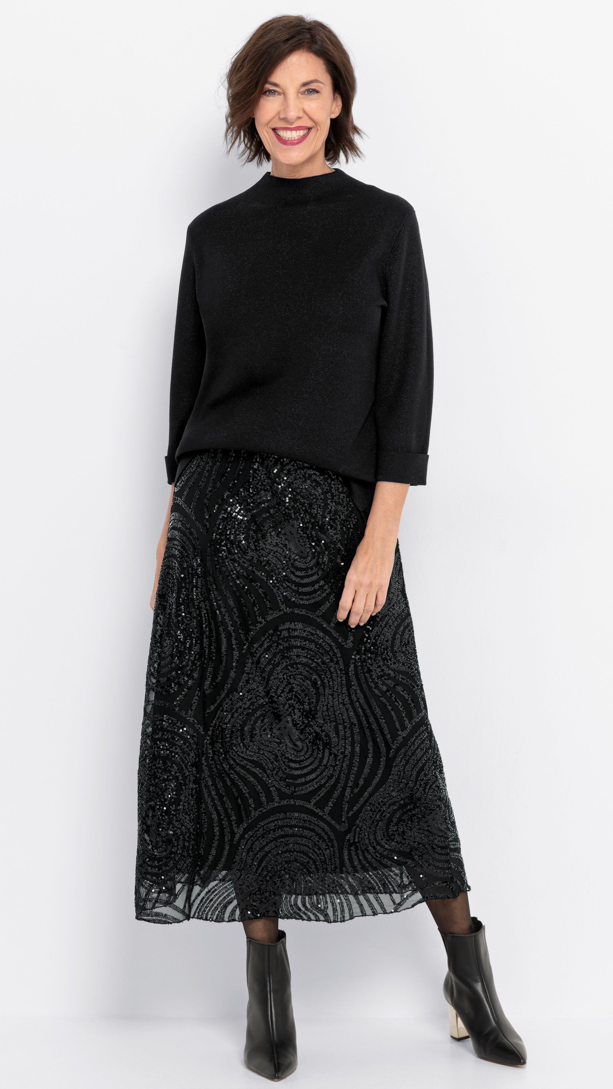 PULL COL MONTANT MAILLE LUREX NOIRE FEMME BIANCA 68024