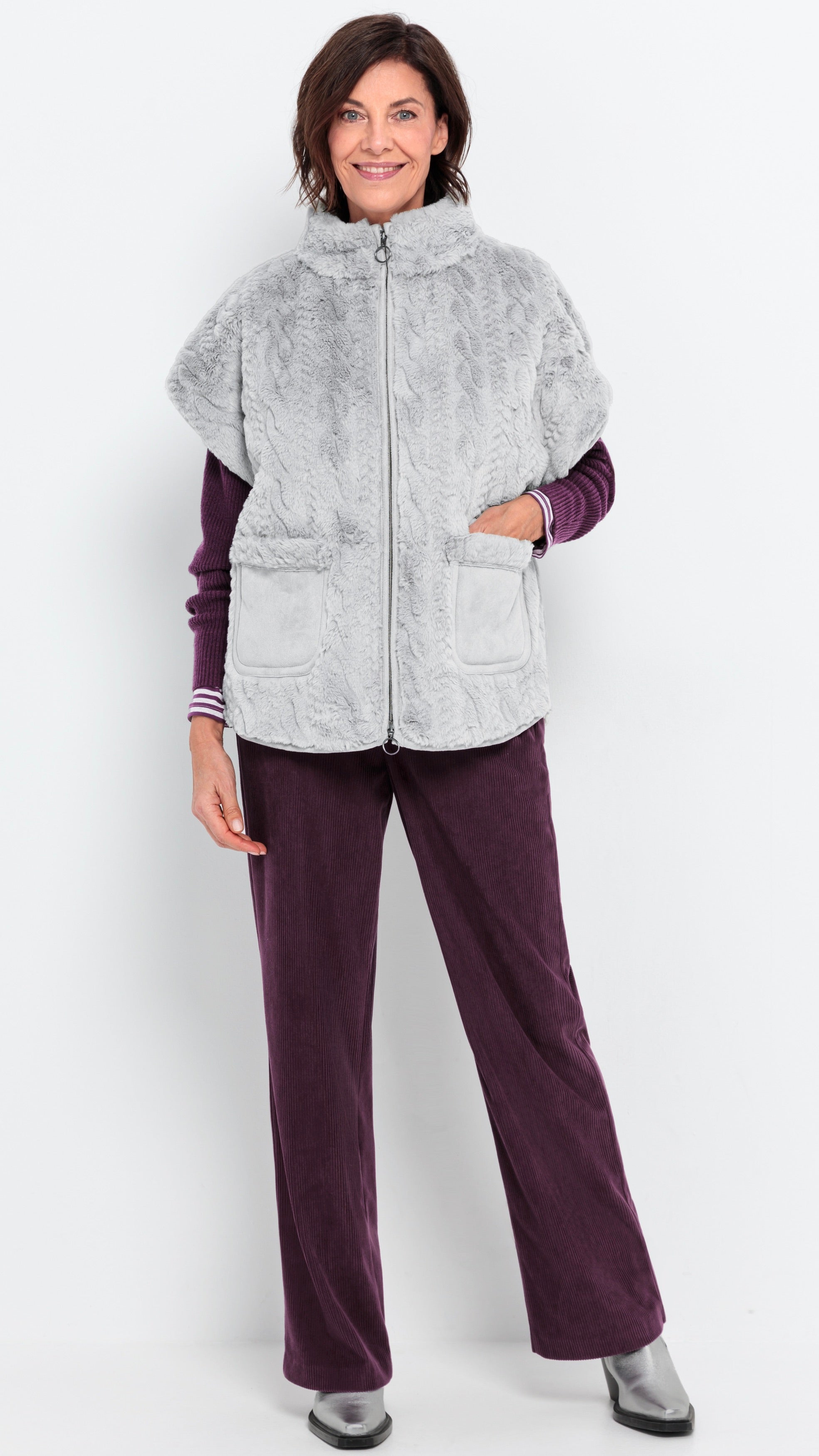 GILET SANS MANCHES FAUSSE FOURRURE TORSADE GRIS  BIANCA CARINA 69026