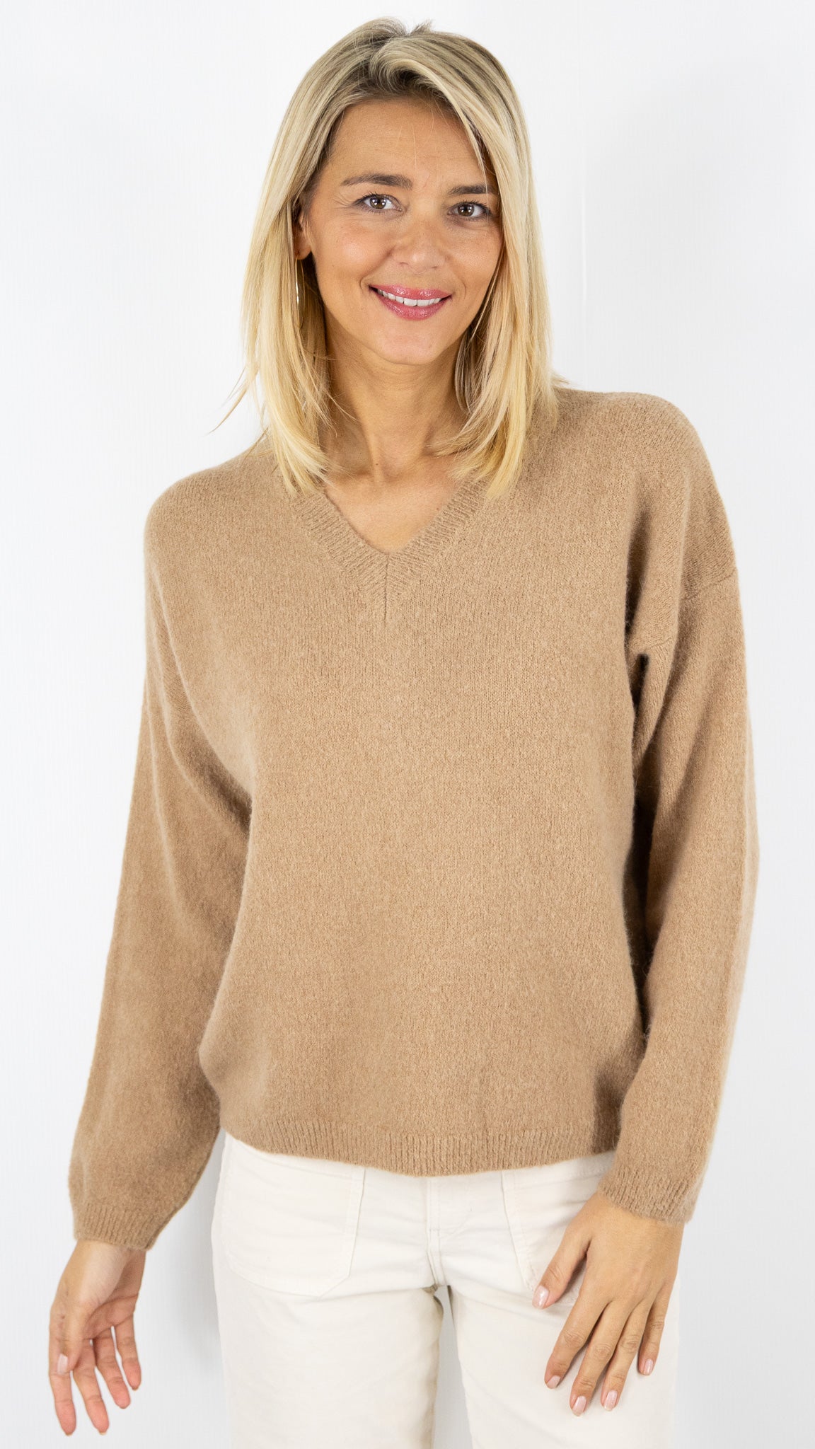 PULL COL V FEMME 7236V MAELYS#color_CAMEL