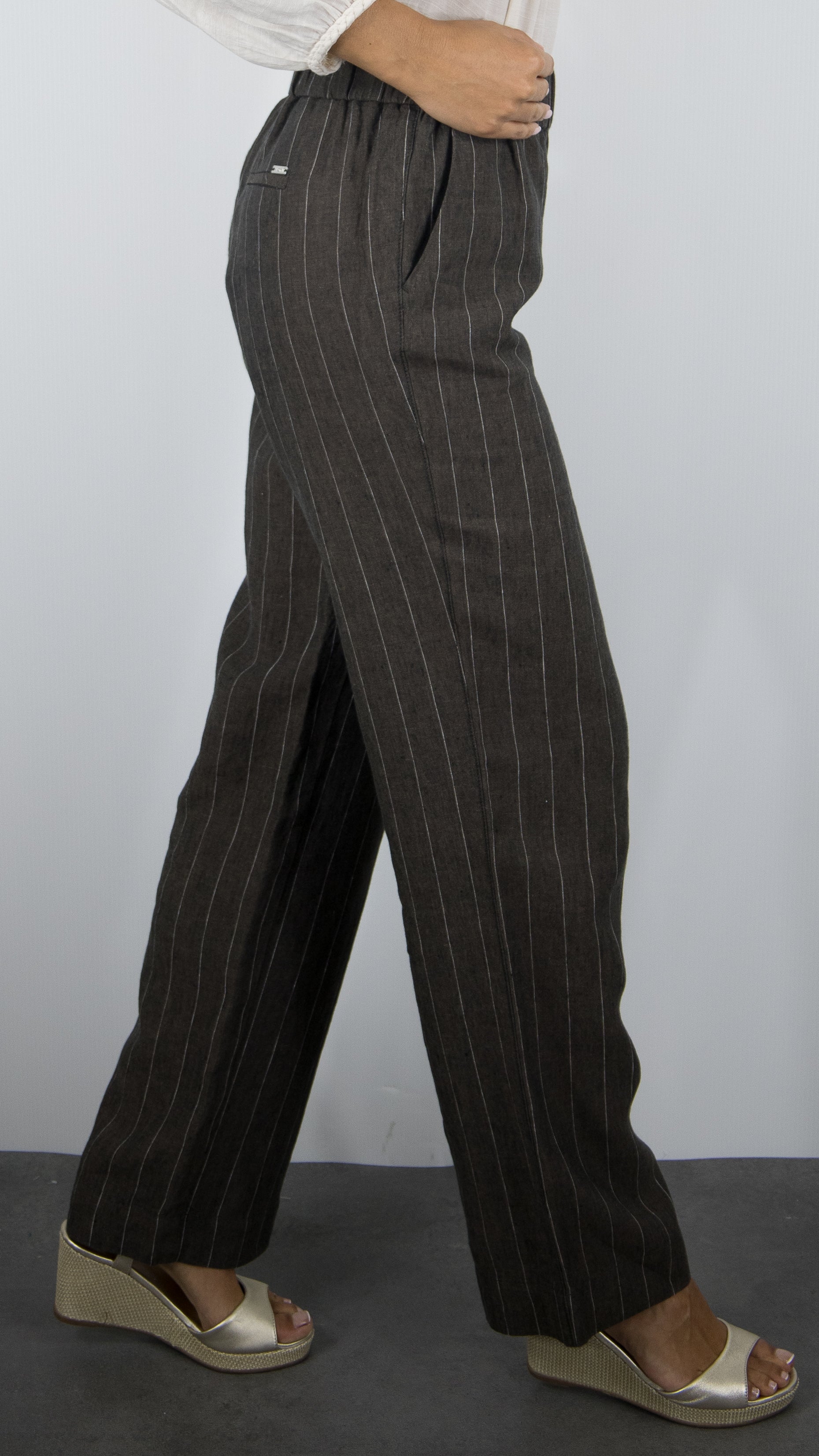 PANTALON RAYE MARRON EN LIN POUR FEMME TONI 73-12/1818-4#COLOR_781/WOOD CHOCO