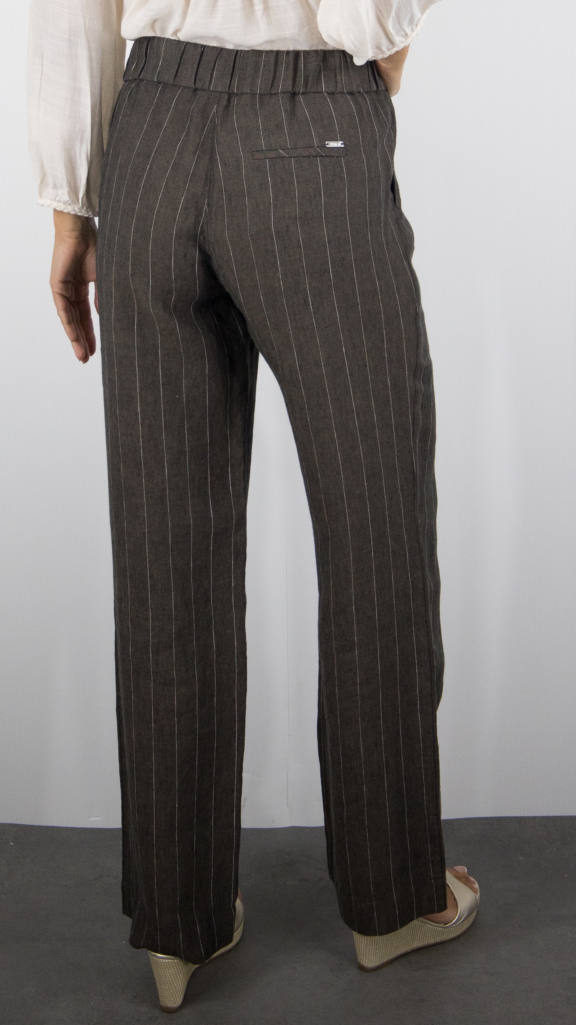 PANTALON RAYE MARRON EN LIN POUR FEMME TONI 73-12/1818-4#COLOR_781/WOOD CHOCO