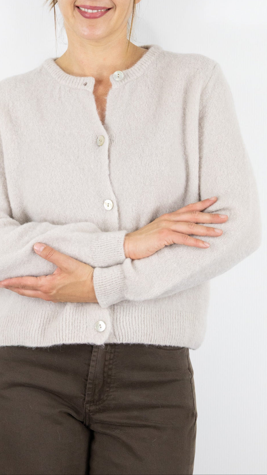 CARDIGAN EN MOHAIR POUR FEMME NAIS 7517#COLOR_BEIGE