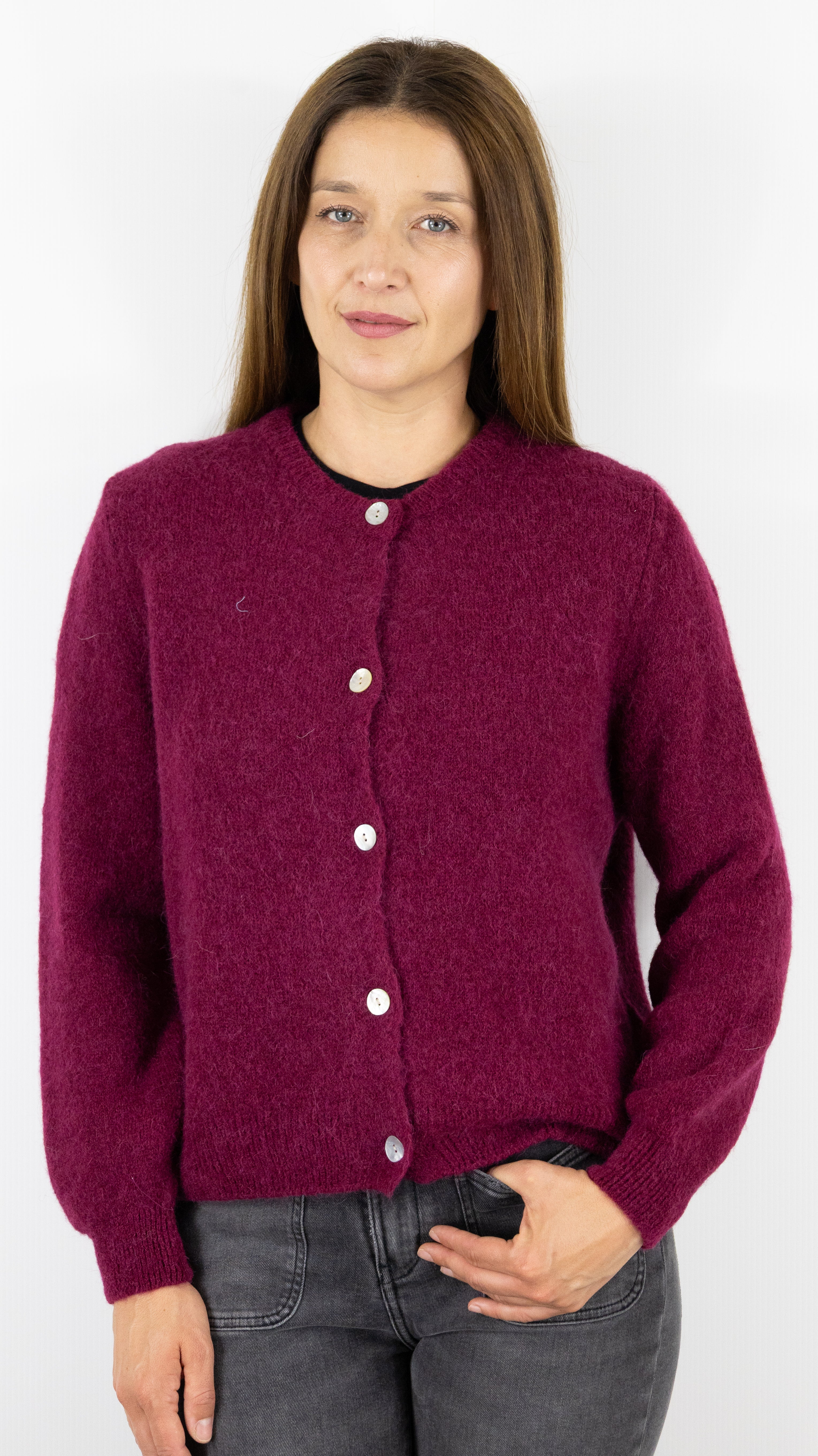 CARDIGAN EN MOHAIR POUR FEMME NAIS 7517#COLOR_BORDEAUX