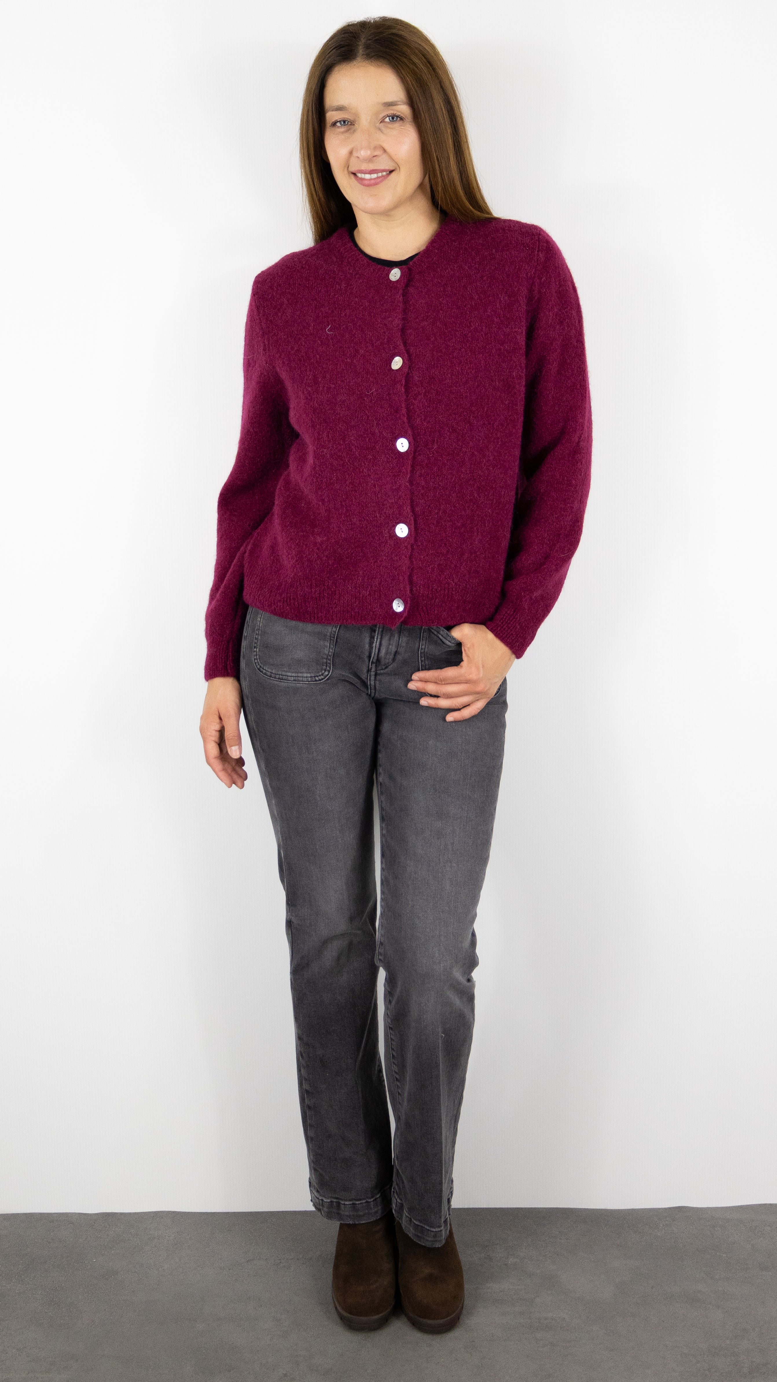 CARDIGAN EN MOHAIR POUR FEMME NAIS 7517#COLOR_BORDEAUX