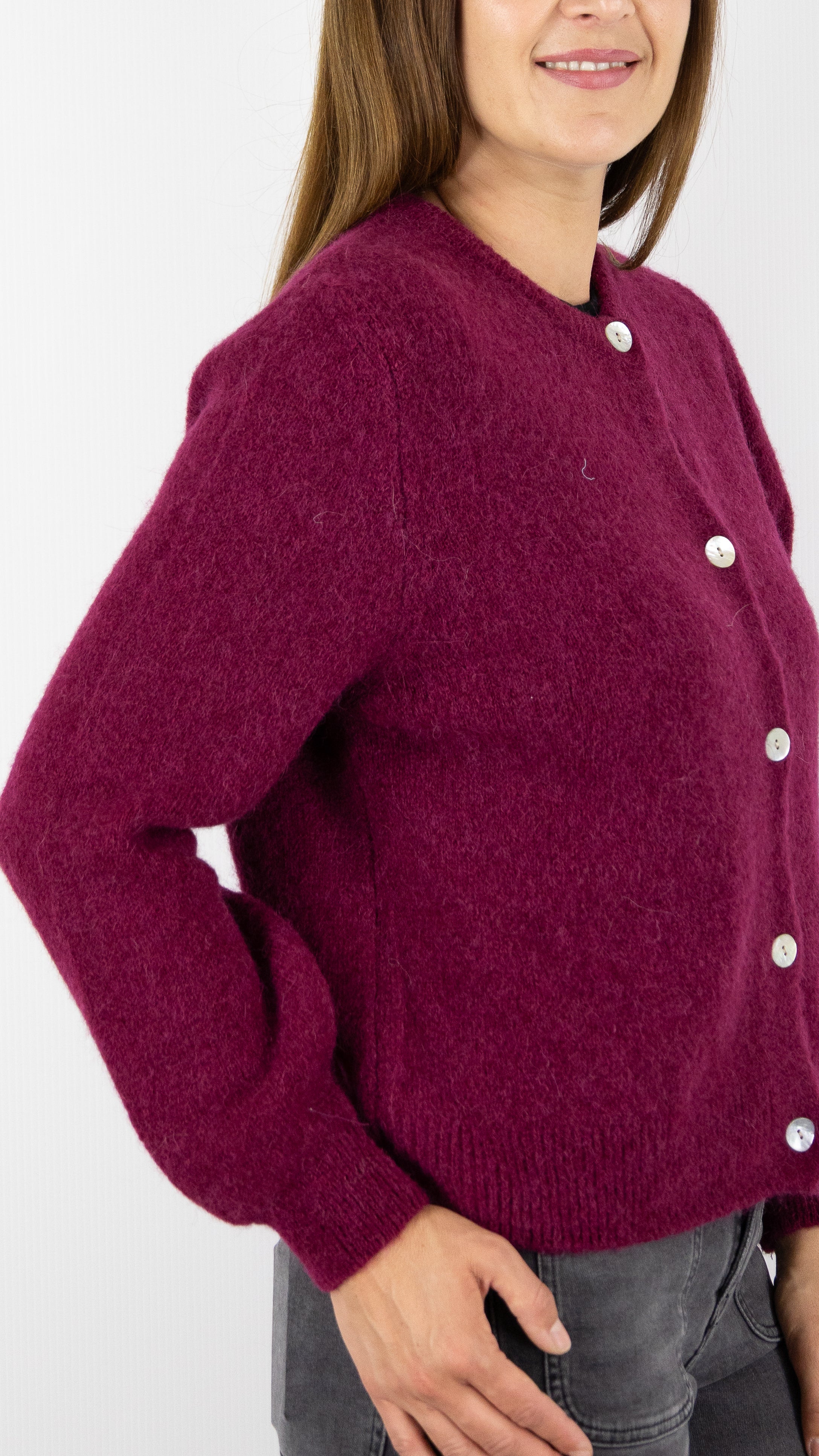 CARDIGAN EN MOHAIR POUR FEMME NAIS 7517#COLOR_BORDEAUX