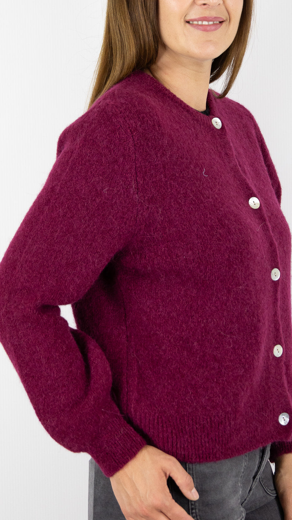 CARDIGAN EN MOHAIR POUR FEMME NAIS 7517#COLOR_BORDEAUX