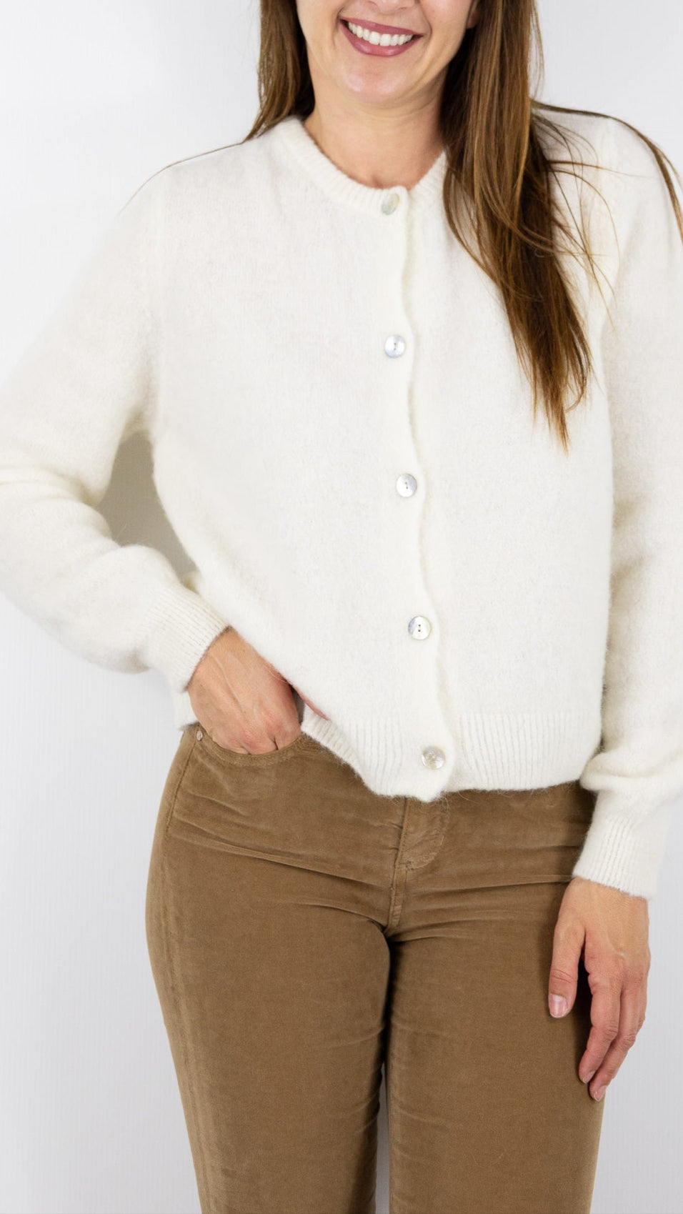 CARDIGAN EN MOHAIR POUR FEMME NAIS 7517#COLOR_ECRU