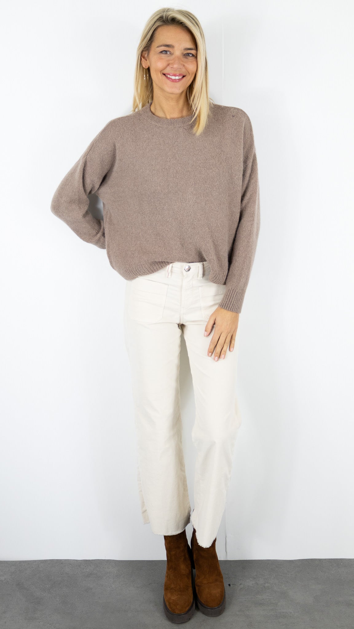 PULL RAS DU COU FEMME 7711 NAIS#color_TAUPE