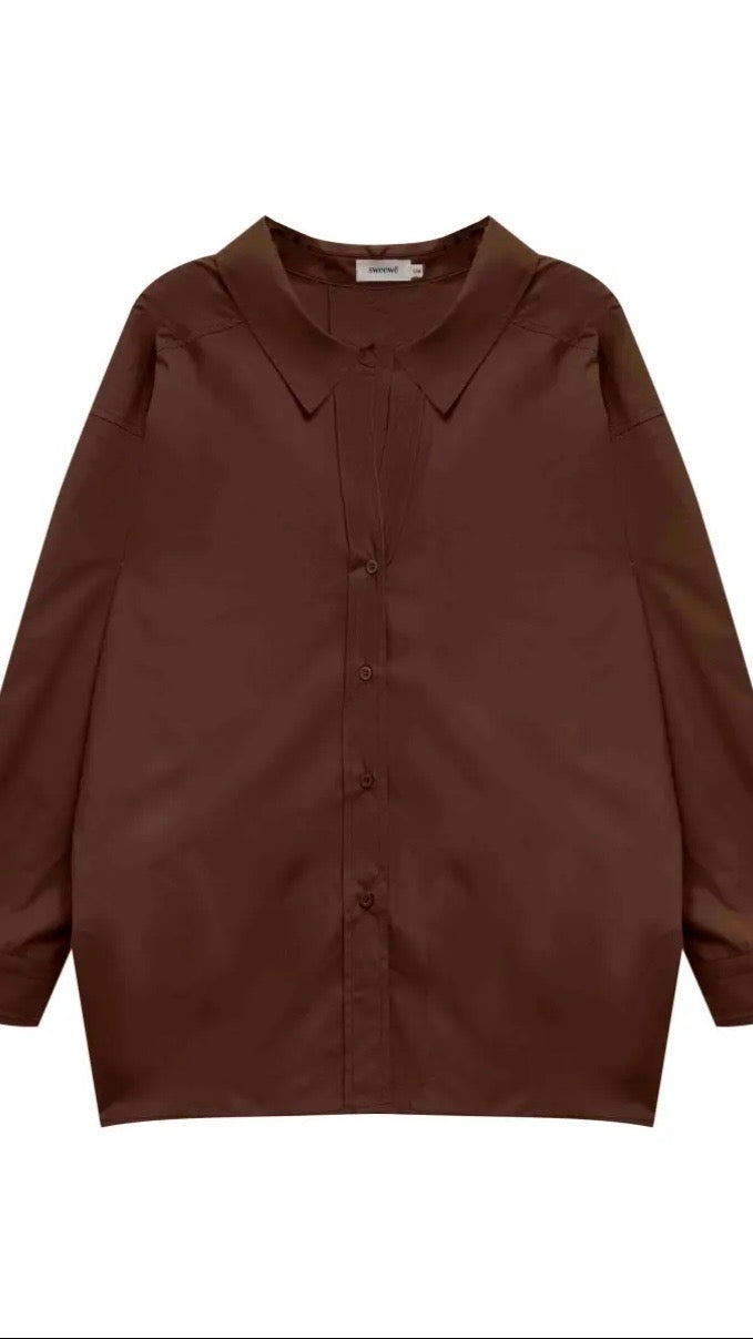 CHEMISE BASIQUE EN COTON MARRON POUR FEMME SWEEWE 77290