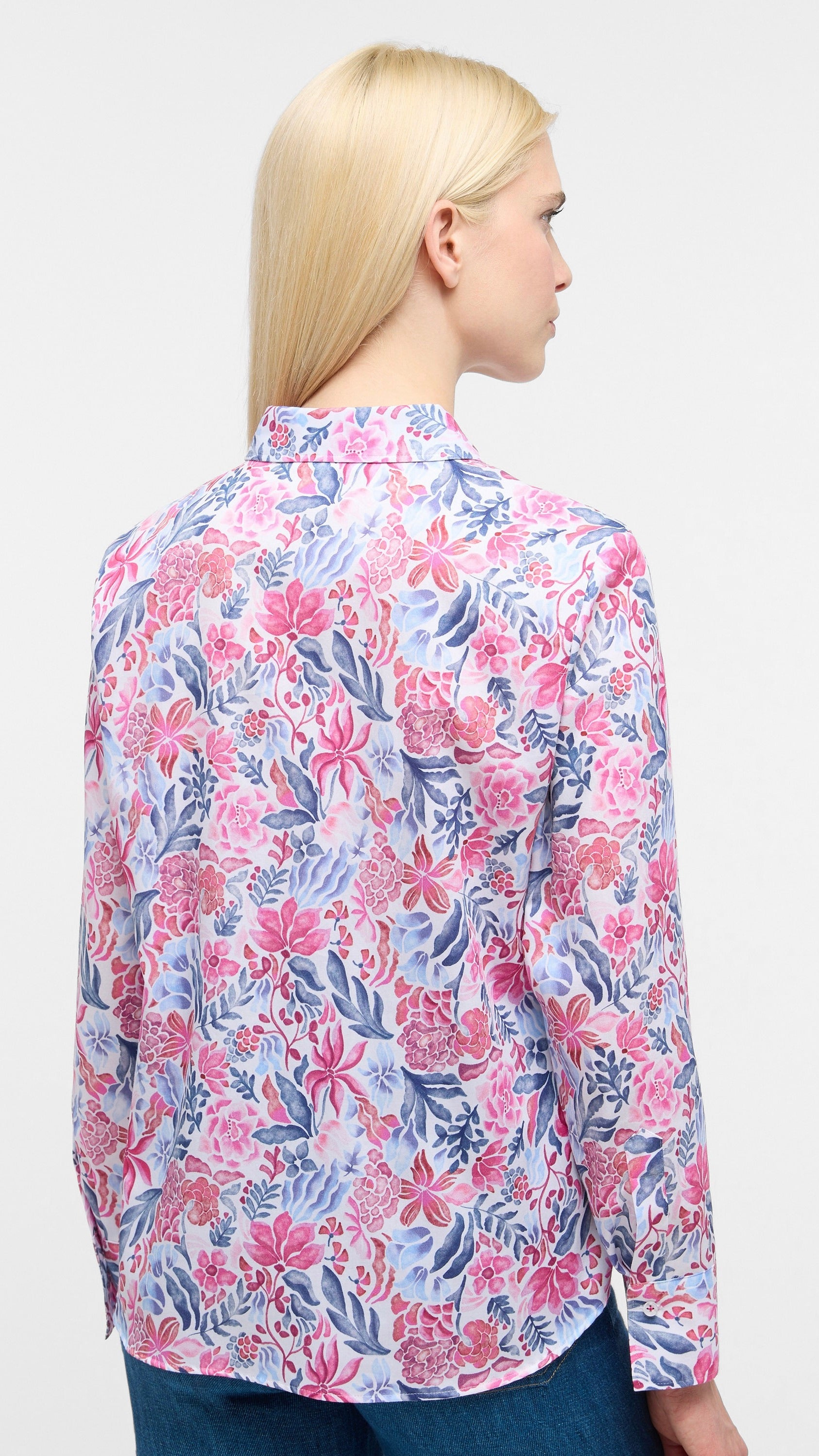 CHEMISE FLEURIE EN COTON FEMME ETERNA 7758 D352#COLOR_96/ROSE
