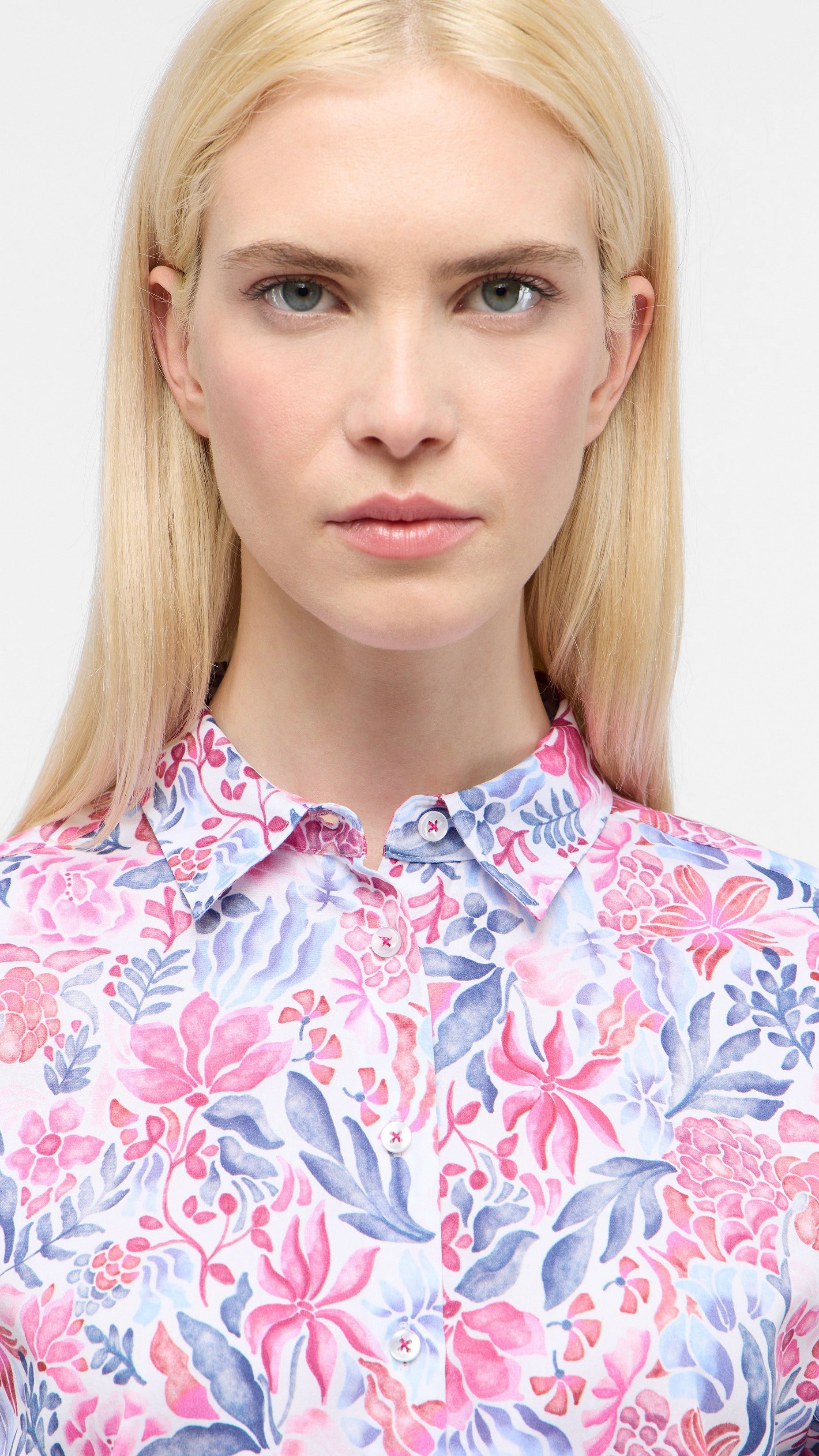 CHEMISE FLEURIE EN COTON FEMME ETERNA 7758 D352#COLOR_96/ROSE