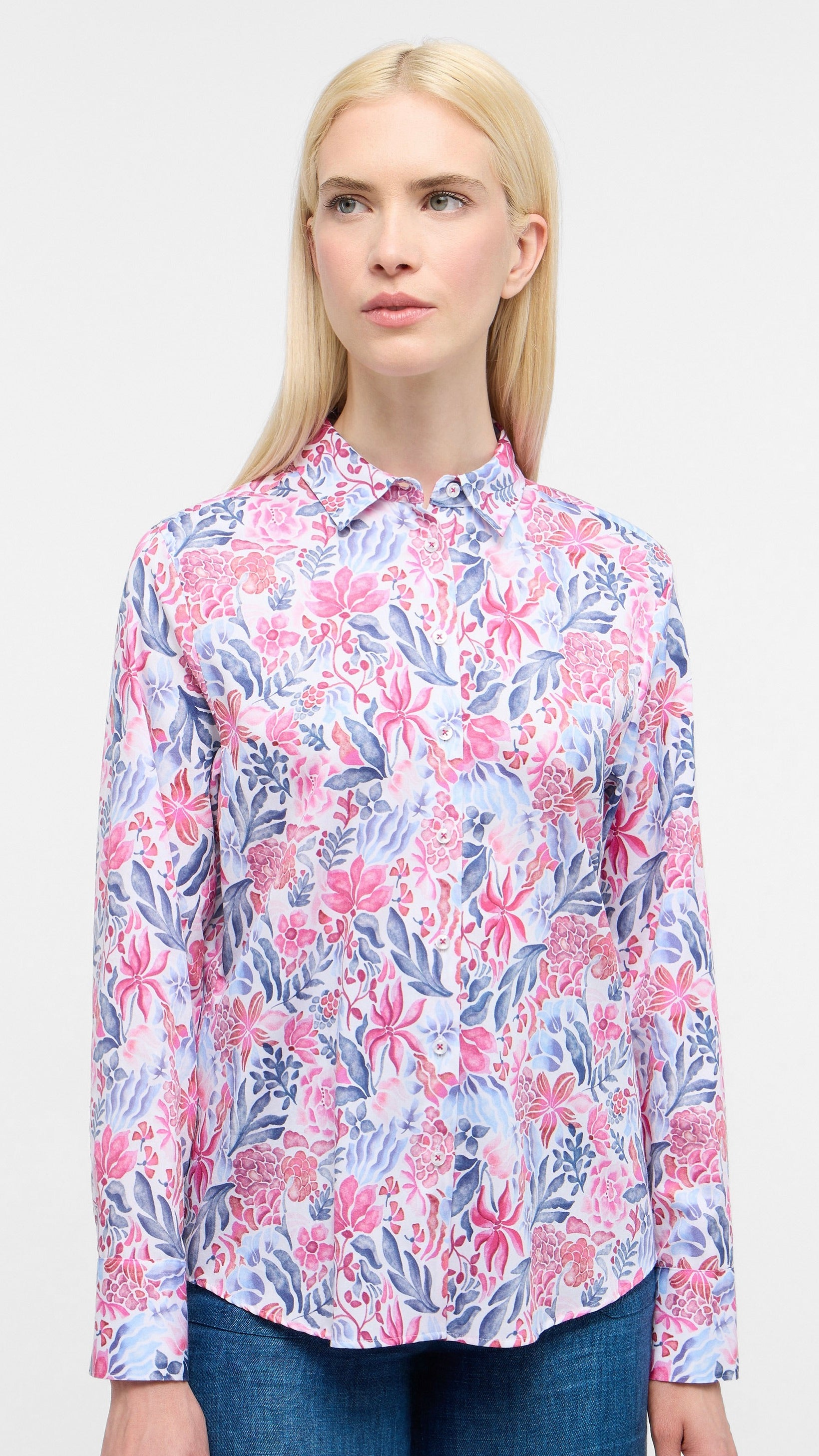 CHEMISE FLEURIE EN COTON FEMME ETERNA 7758 D352#COLOR_96/ROSE